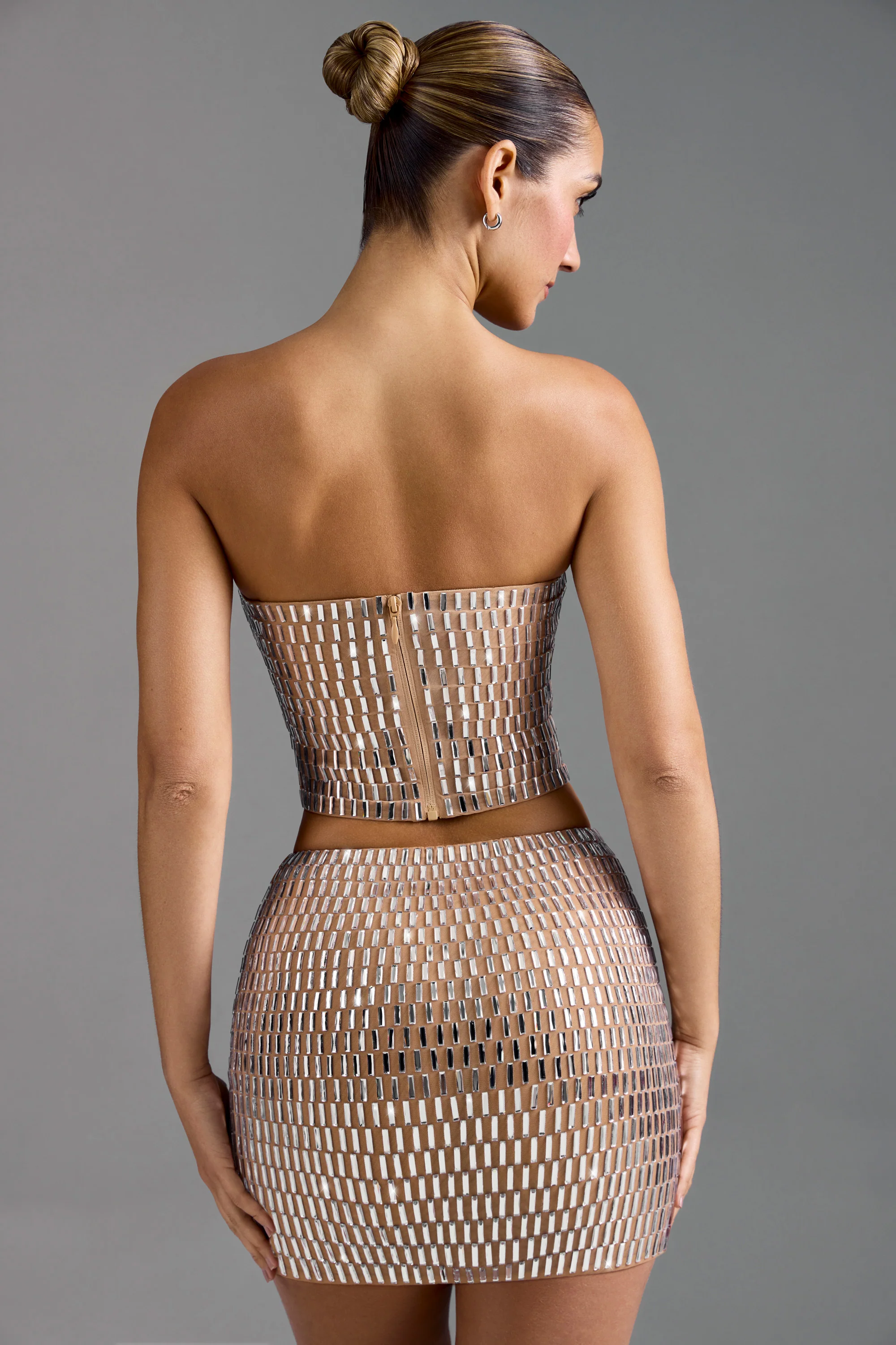Embellished Low-Rise Micro Mini Skirt in Almond - Image 2