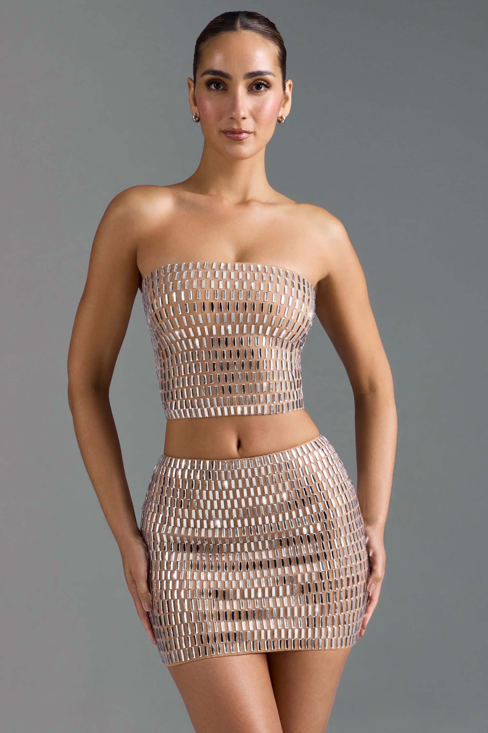 Embellished Low-Rise Micro Mini Skirt in Almond - Image 5