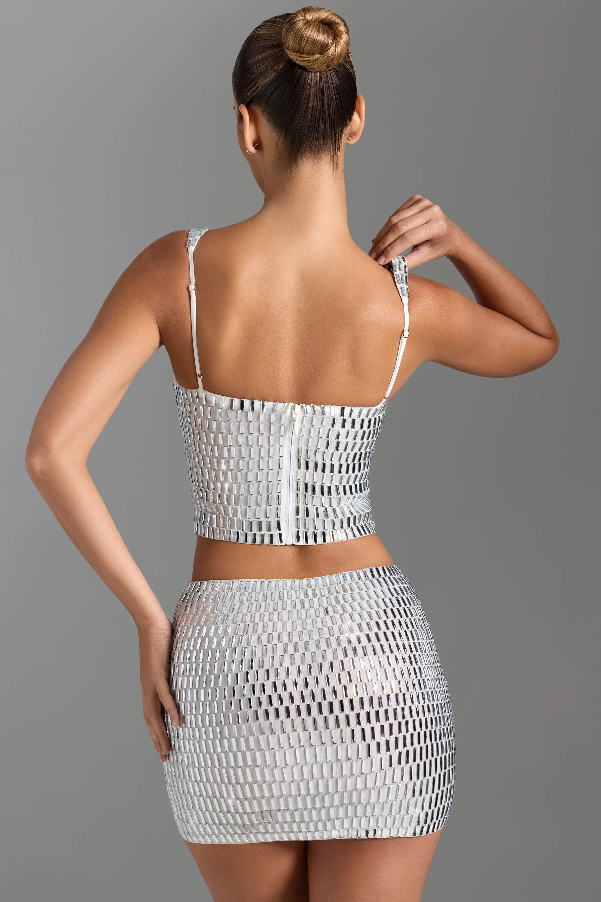 Embellished Low-Rise Micro Mini Skirt in White - Image 2