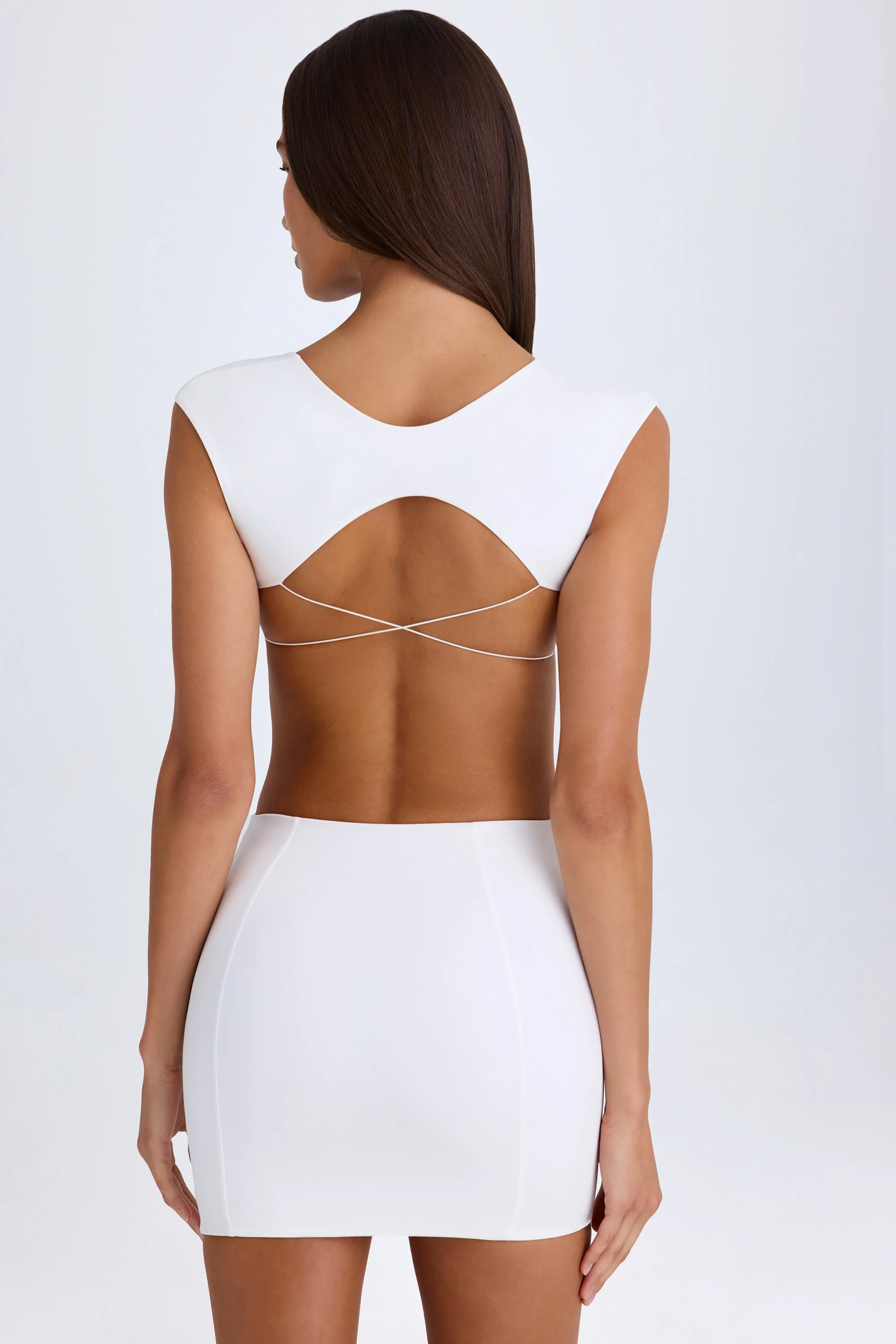 Cut-Out Lace-Up Mini Dress in White - Image 4