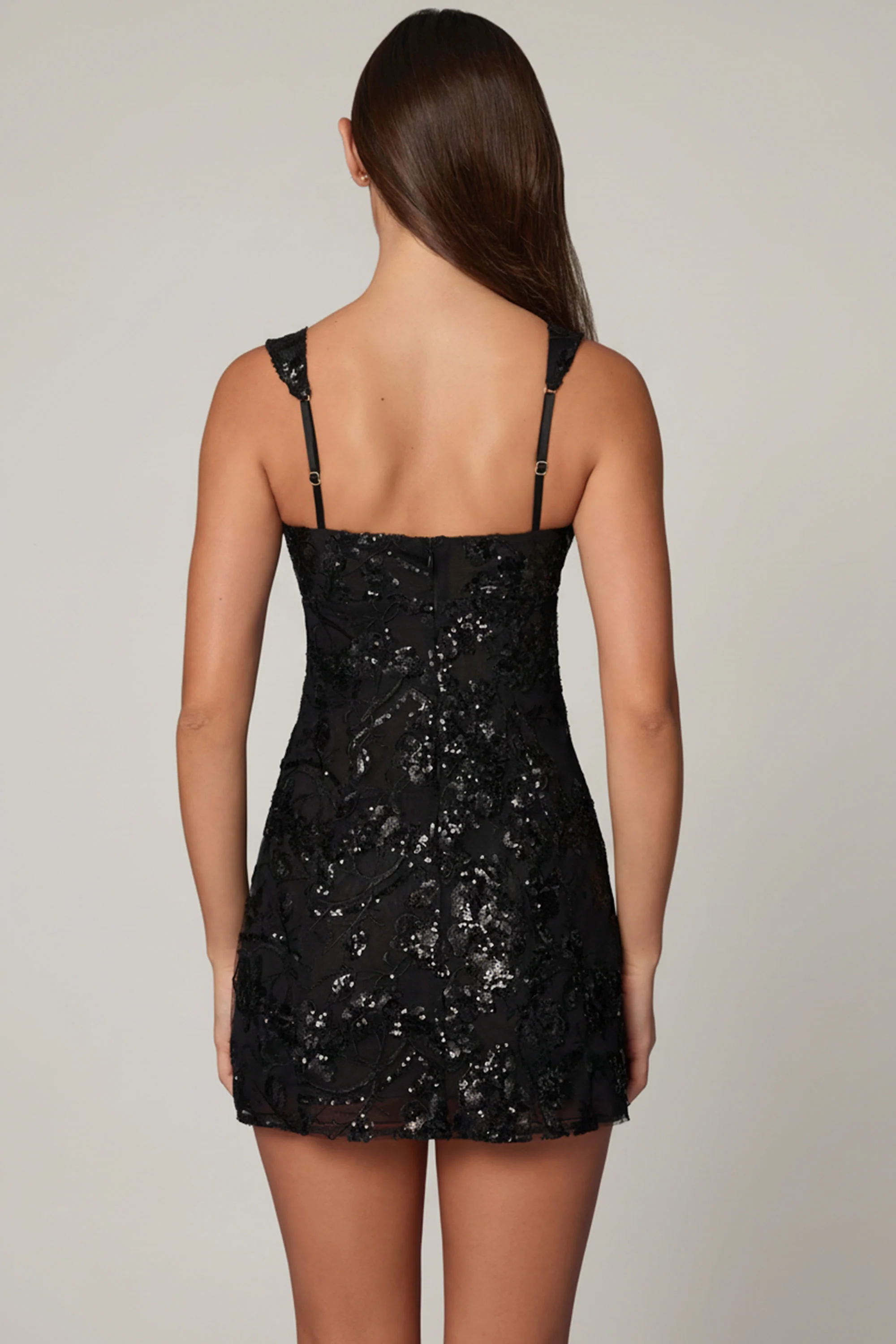 Embellished A-line Mini Dress in Black - Image 2