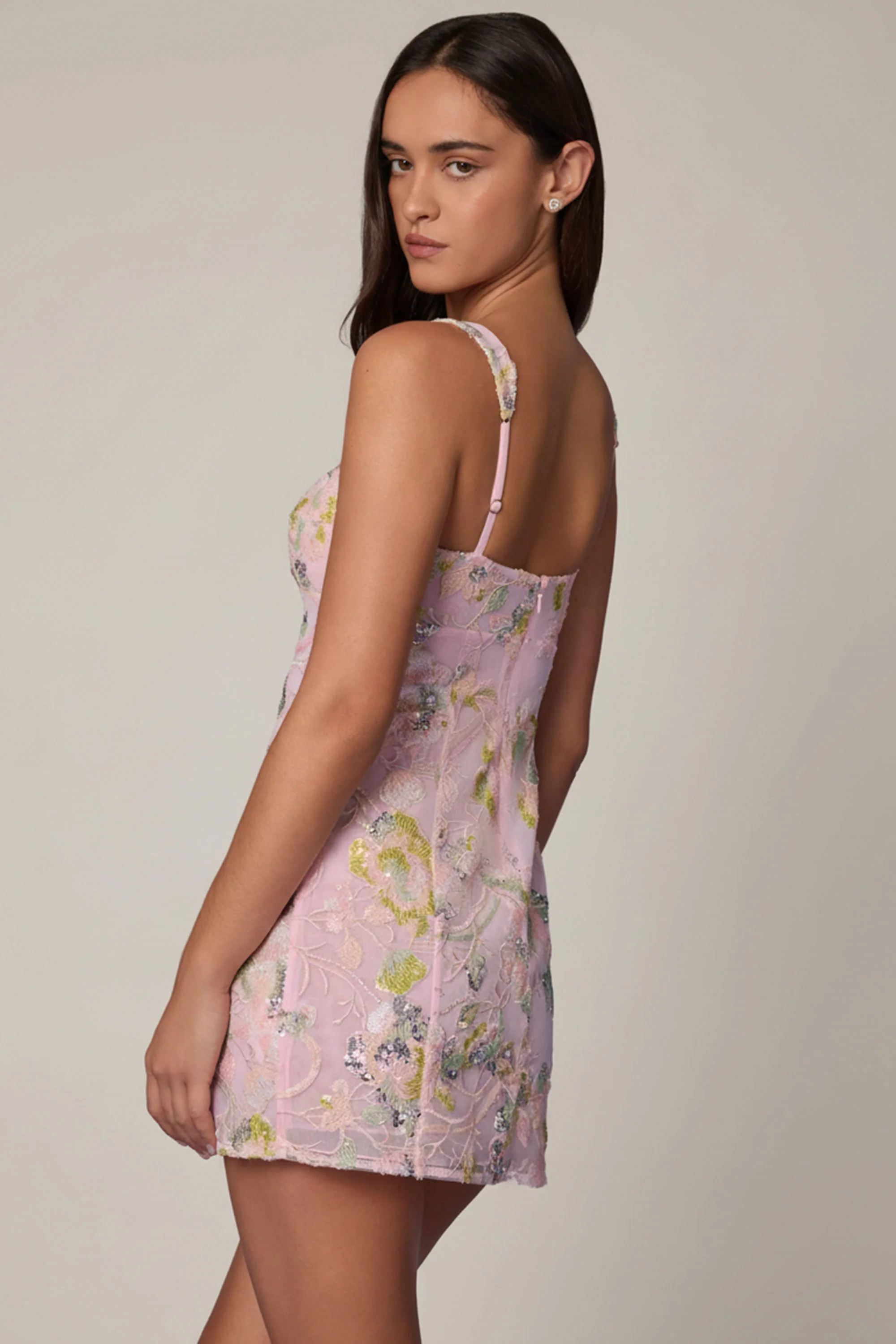 Embellished A-line Mini Dress in Soft Pink - Image 2