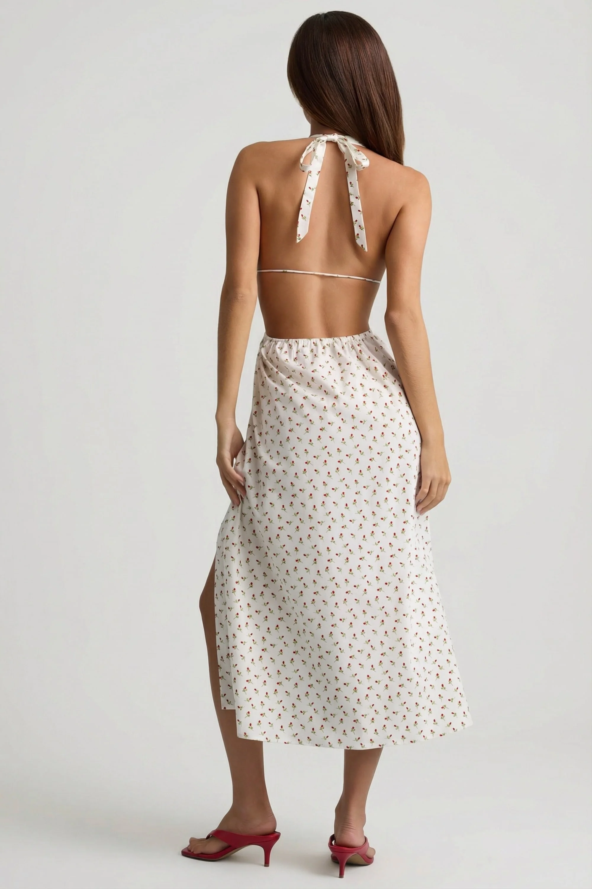 Backless Cotton-Poplin Midaxi Dress in Rose Print - Image 6