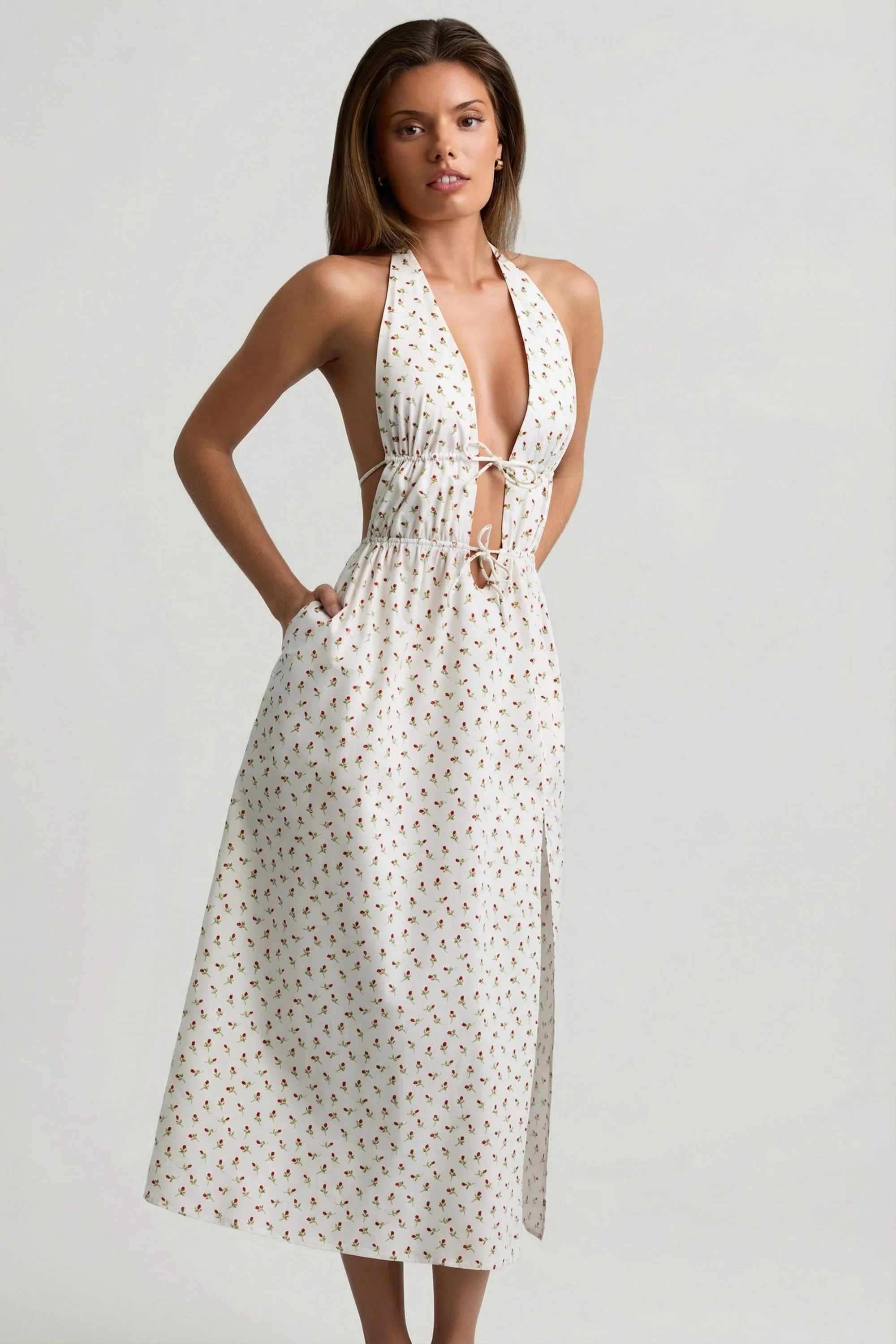 Backless Cotton-Poplin Midaxi Dress in Rose Print - Image 8
