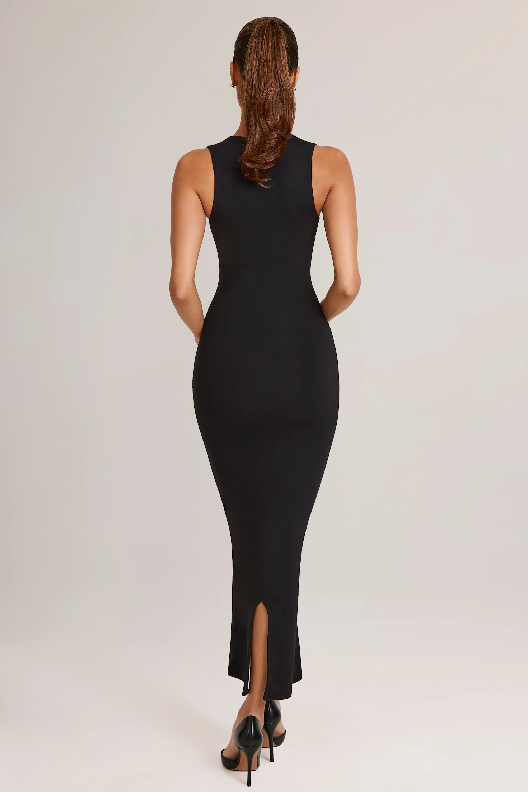Modal Square-Neck Bodycon Midi Dress in Black - Image 2