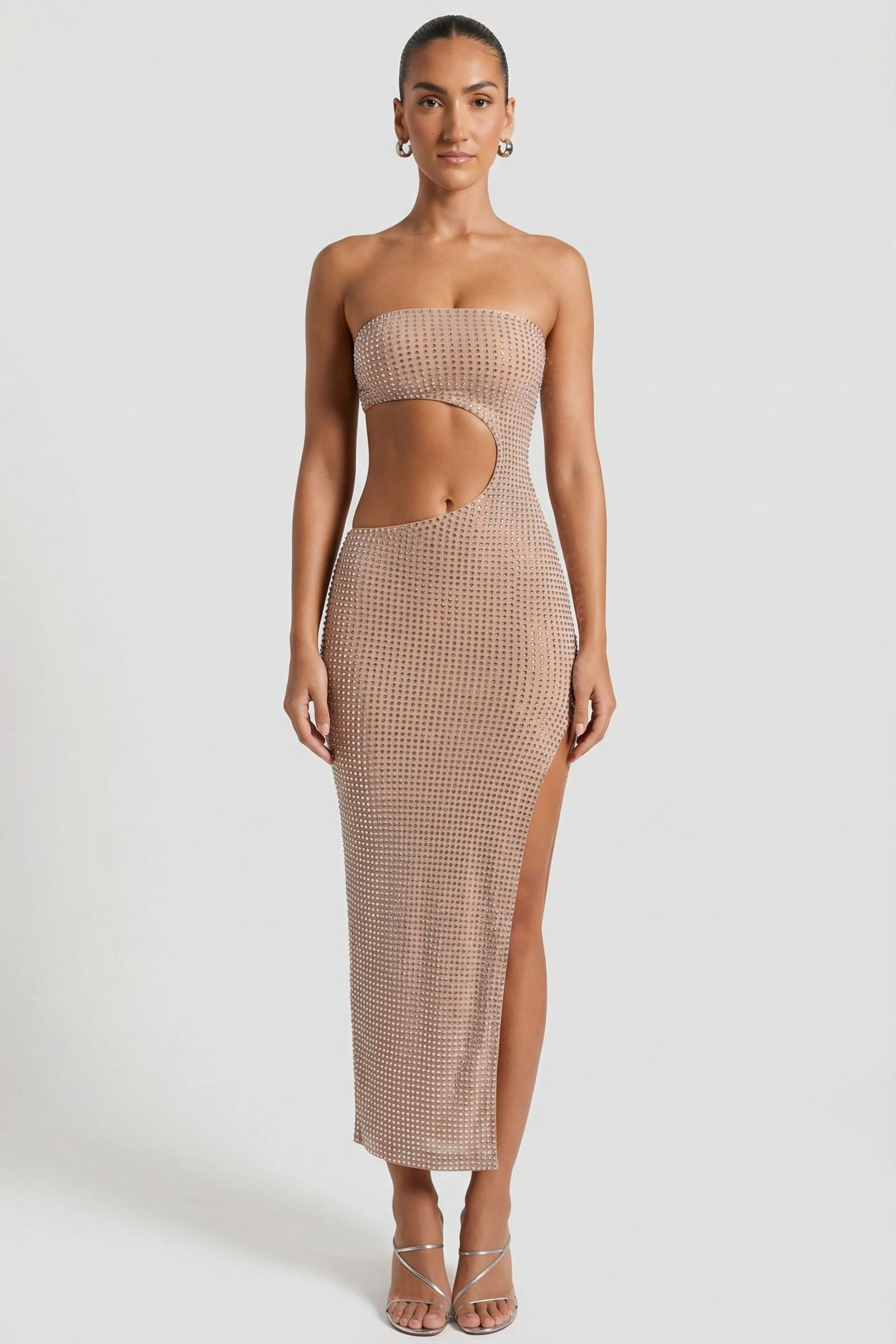 Embellished Cut-Out Bandeau Maxi Dress in Honey - Image 6