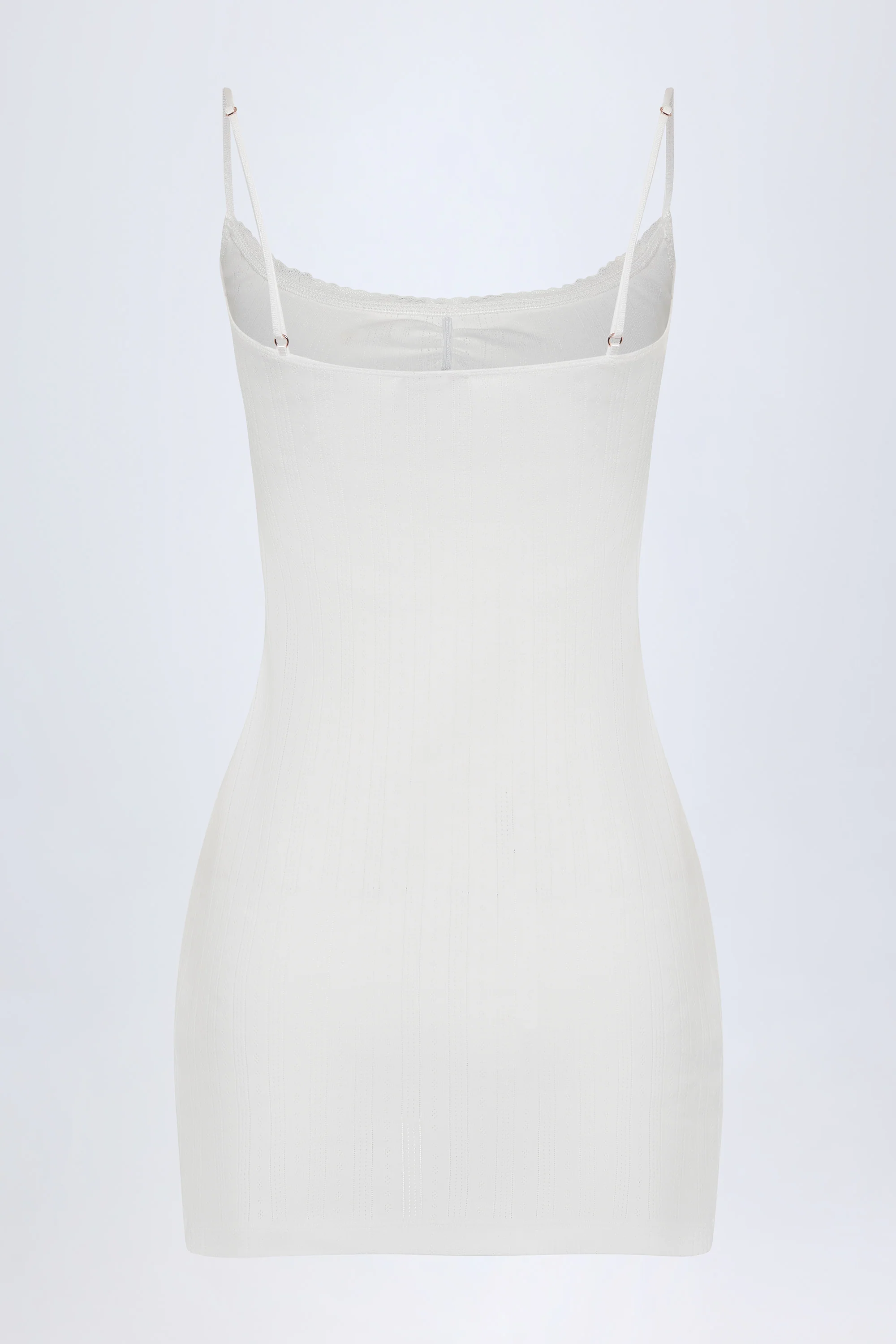 Pointelle Ruched A-Line Mini Dress in White - Image 4
