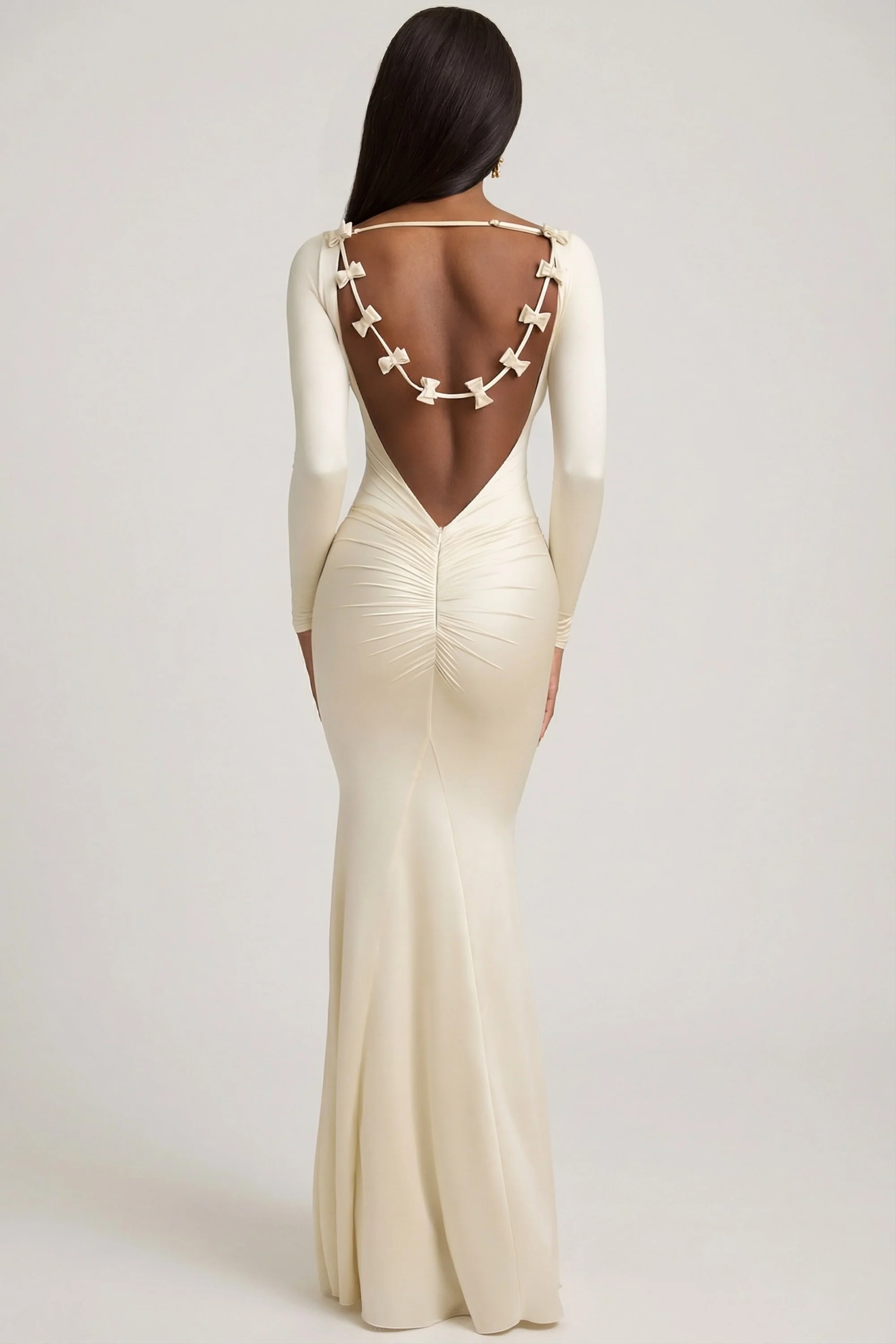Bow-Detail Ruched Maxi Dress in Ivory - Image 2