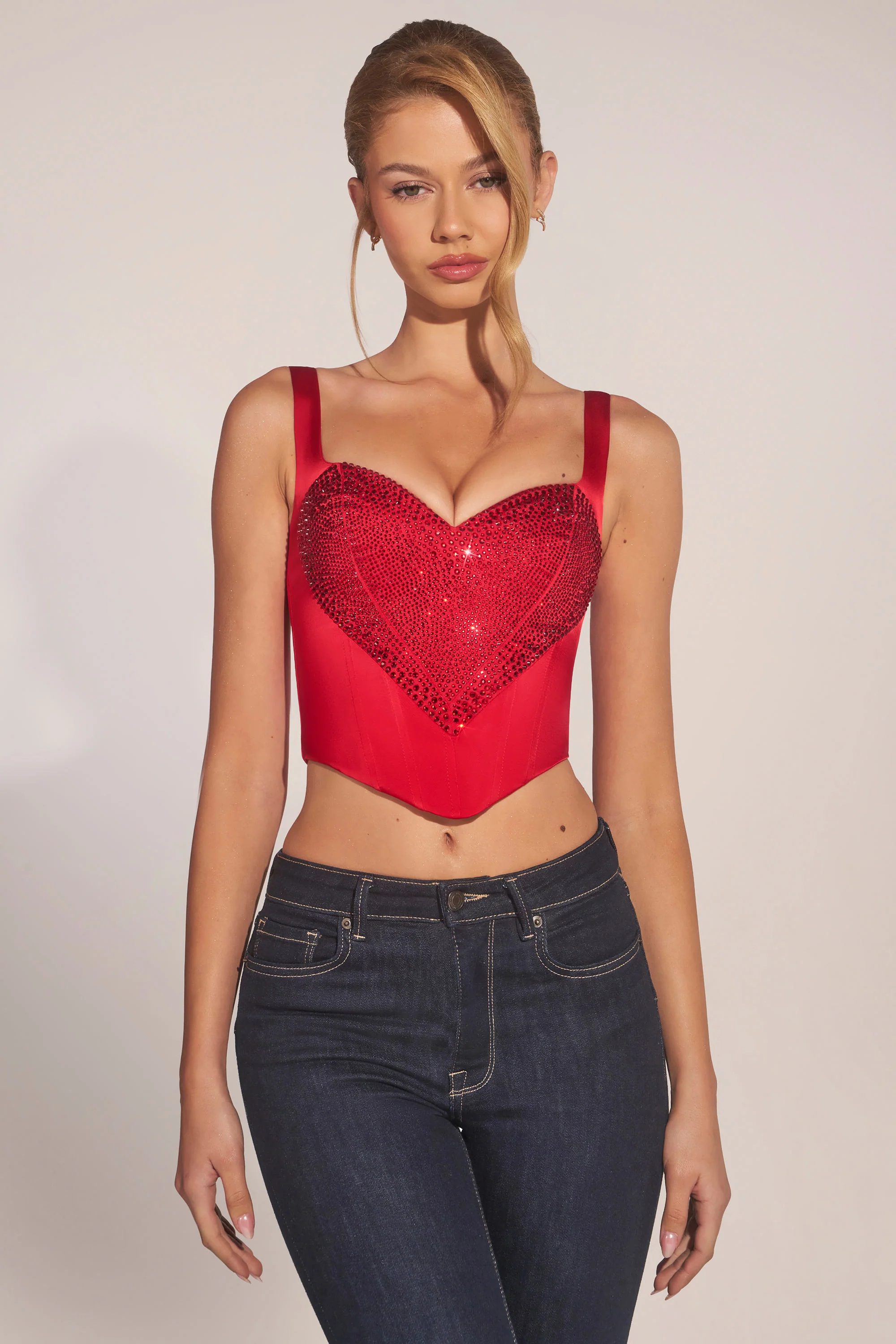 Sweetheart-Neck Lace-Up Corset Top in Cherry - Image 7