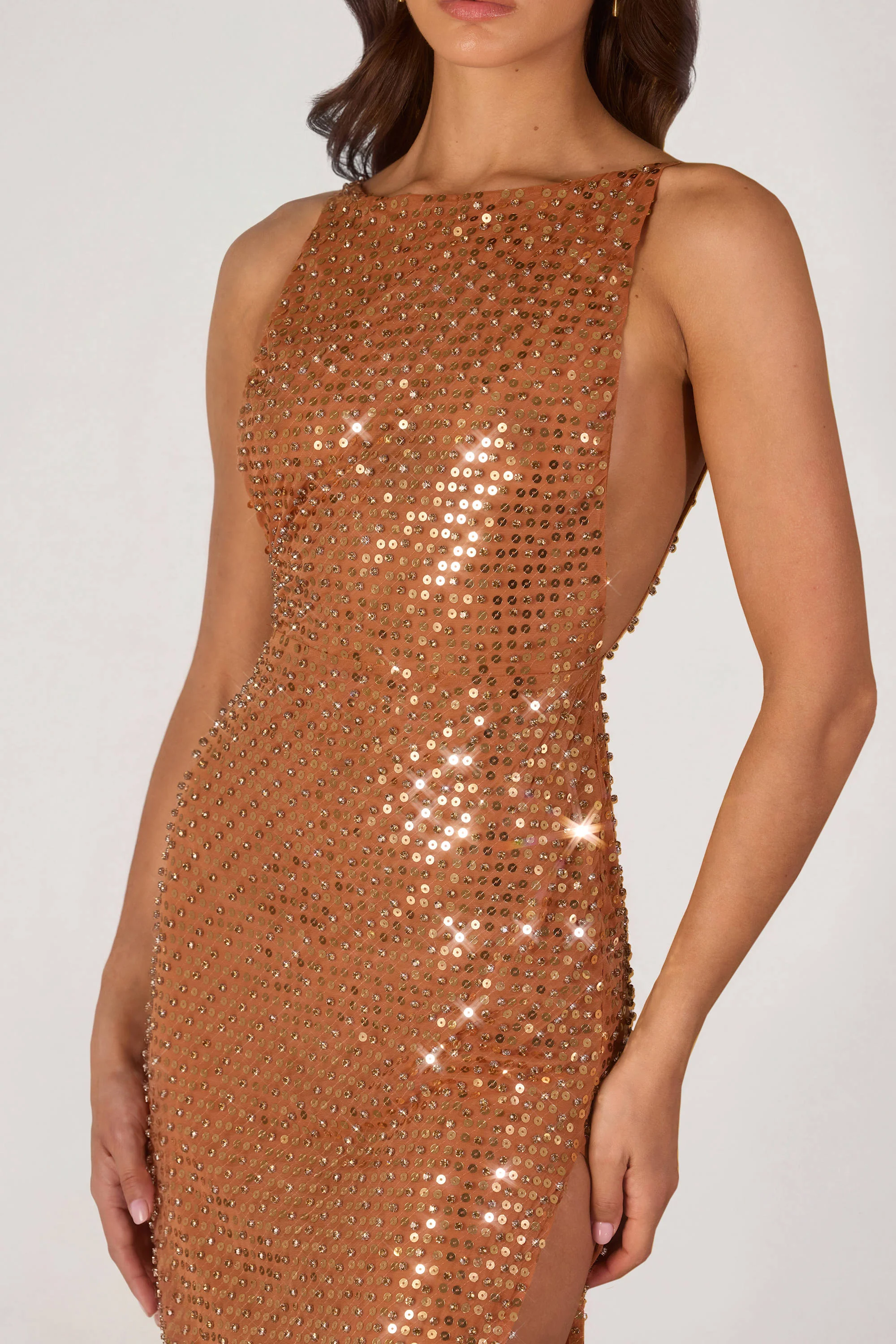 Embellished Maxi Dress in Bronze - Image 4