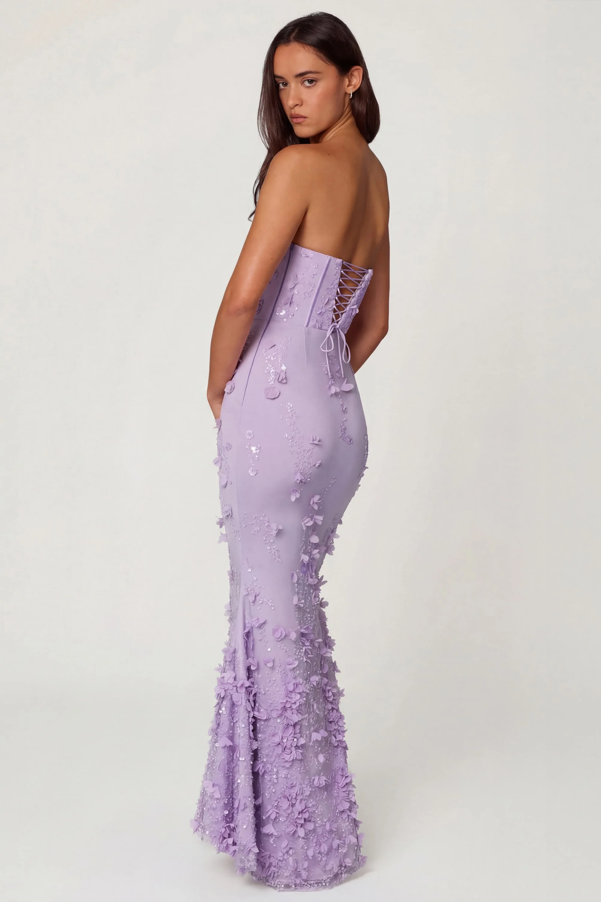 Lace-Up Corset Maxi Dress in Lilac - Image 2