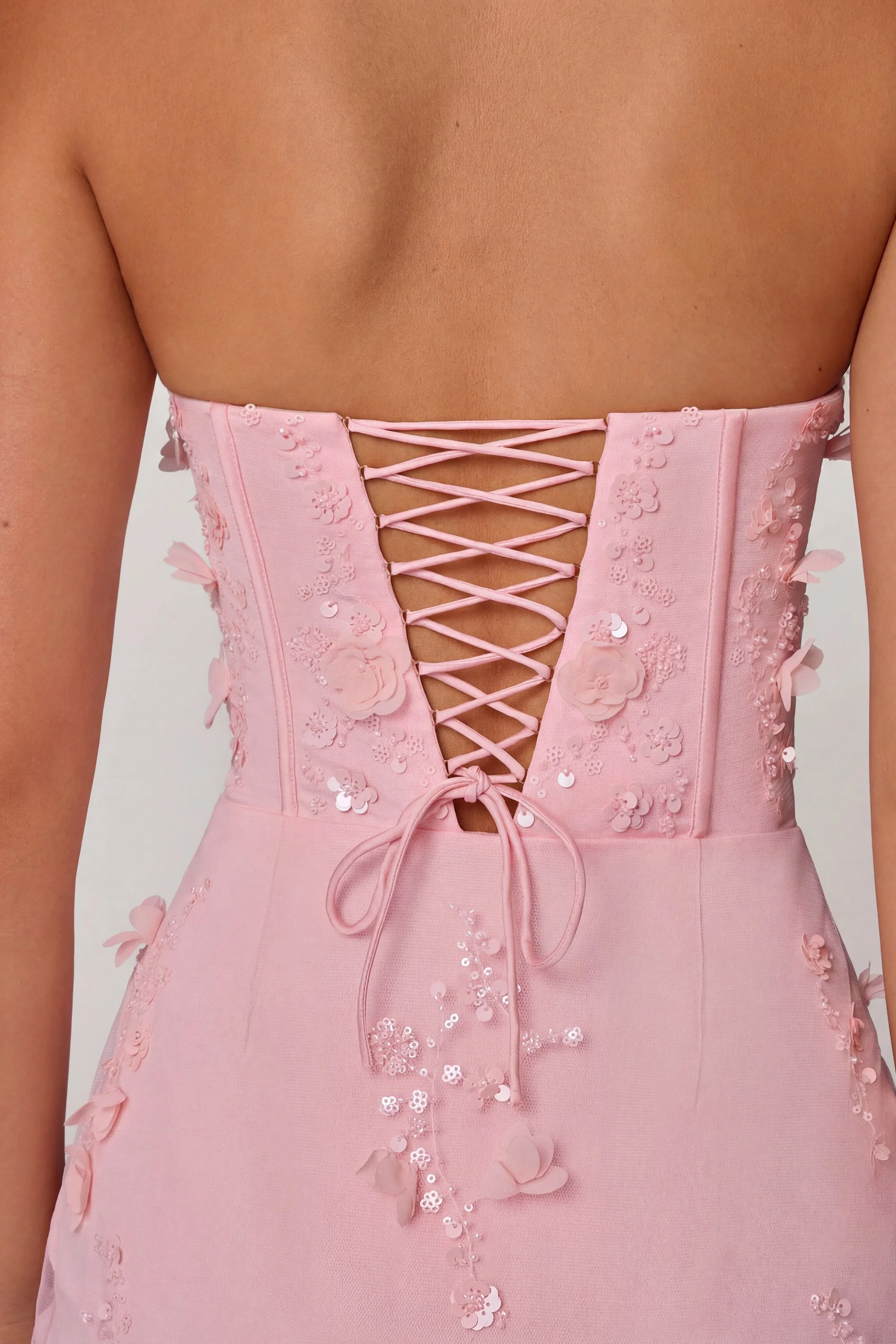 Lace-Up Corset Maxi Dress in Soft Pink - Image 4