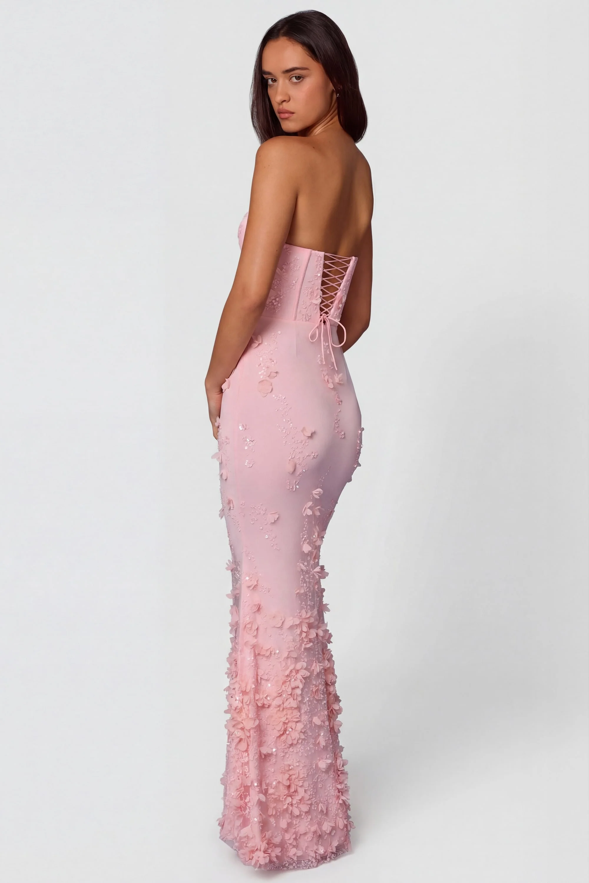 Lace-Up Corset Maxi Dress in Soft Pink - Image 5