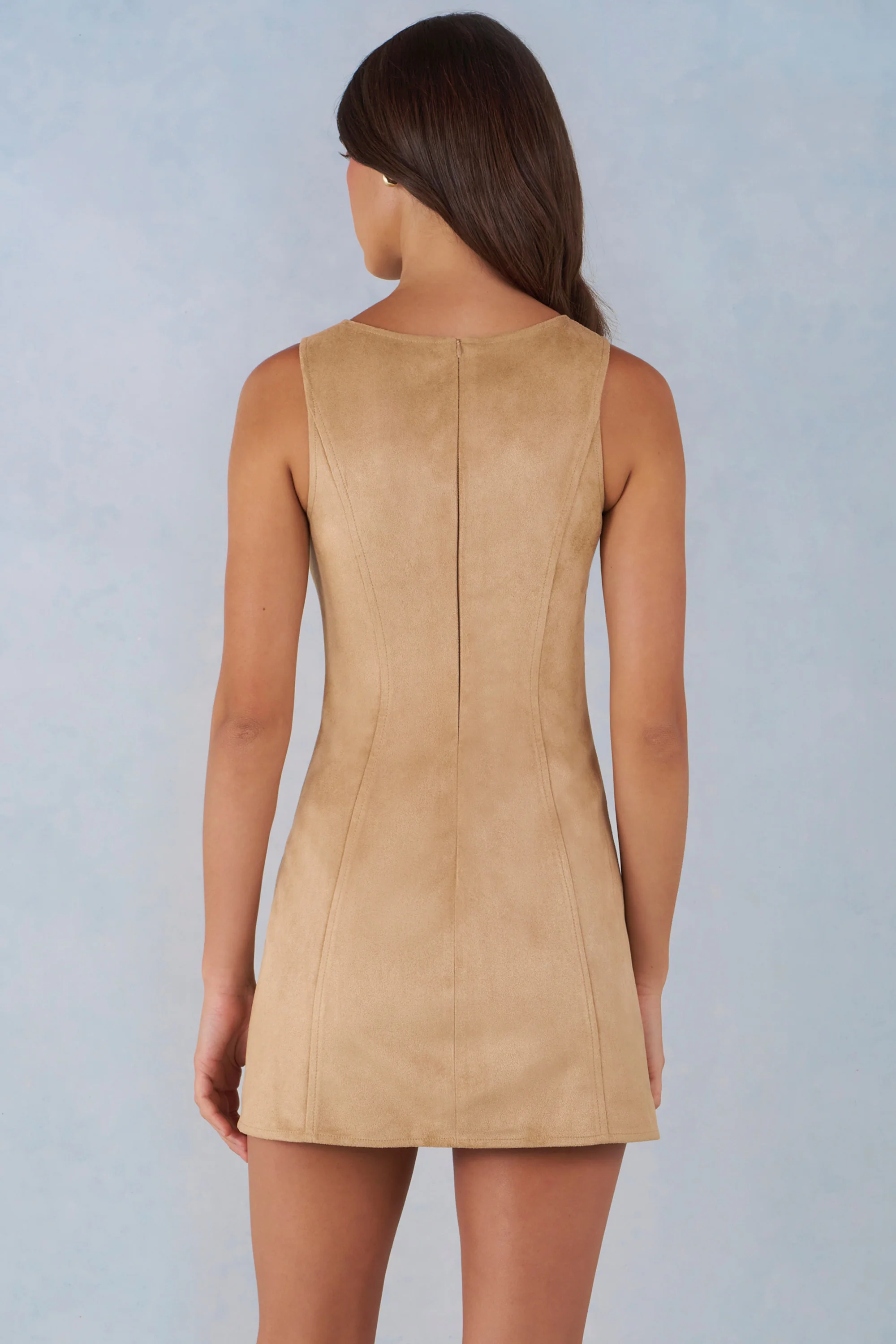Faux Suede A-Line Mini Dress in Tan - Image 2