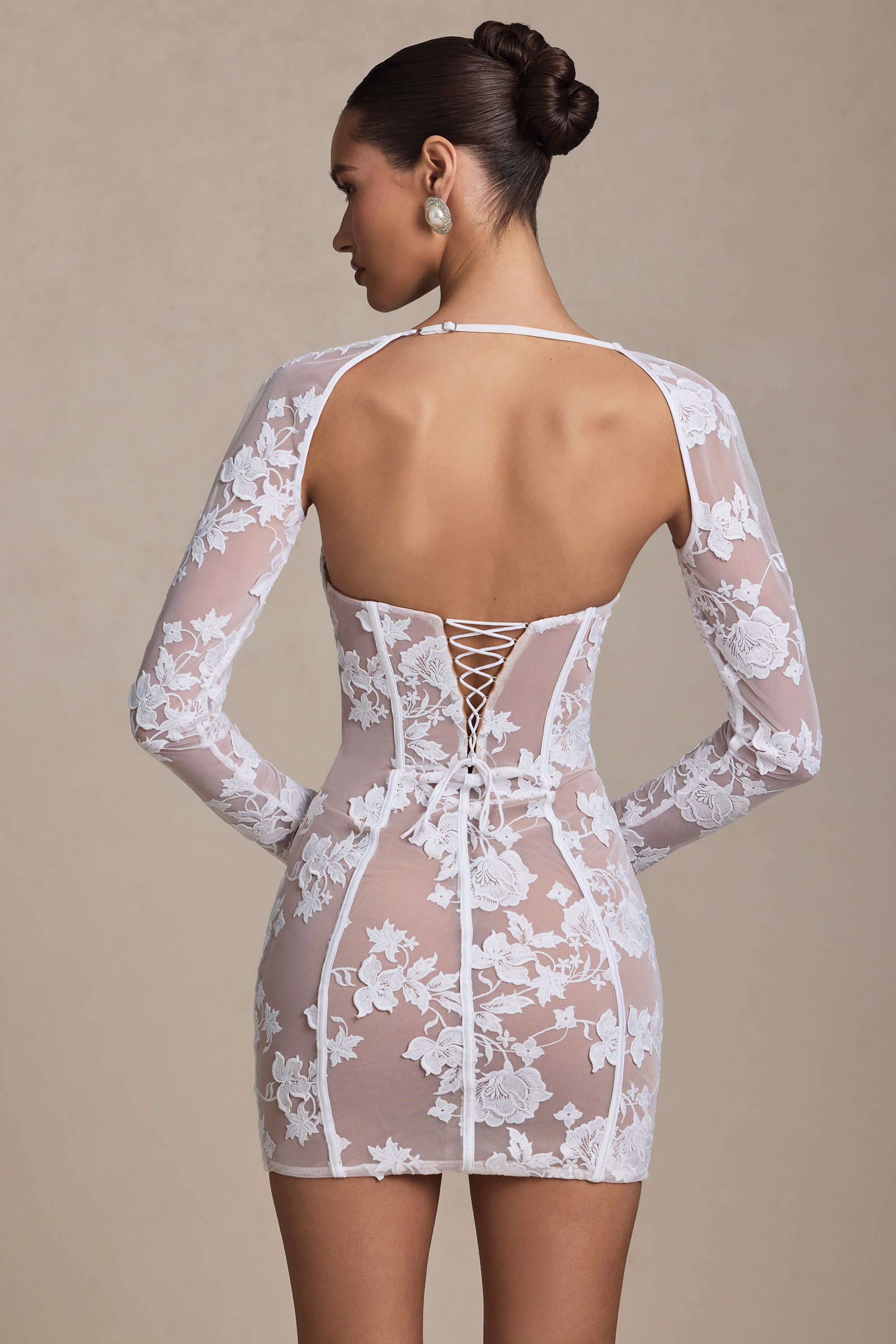 Lace-Detail Corset Mini Dress in White - Image 6
