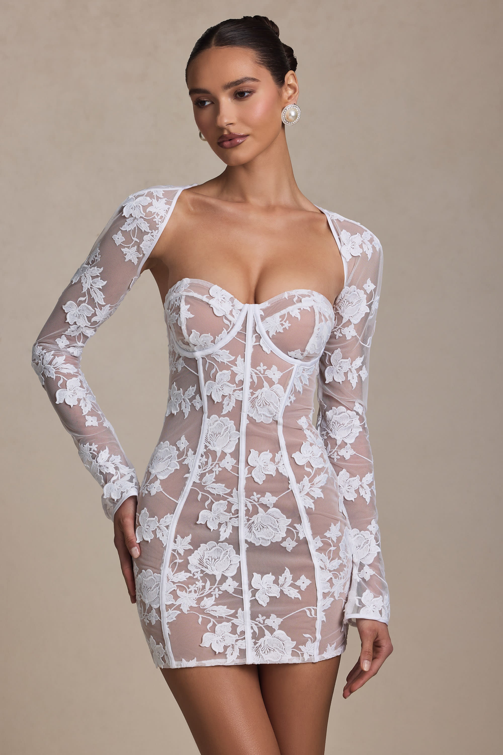 Lace-Detail Corset Mini Dress in White - Image 7