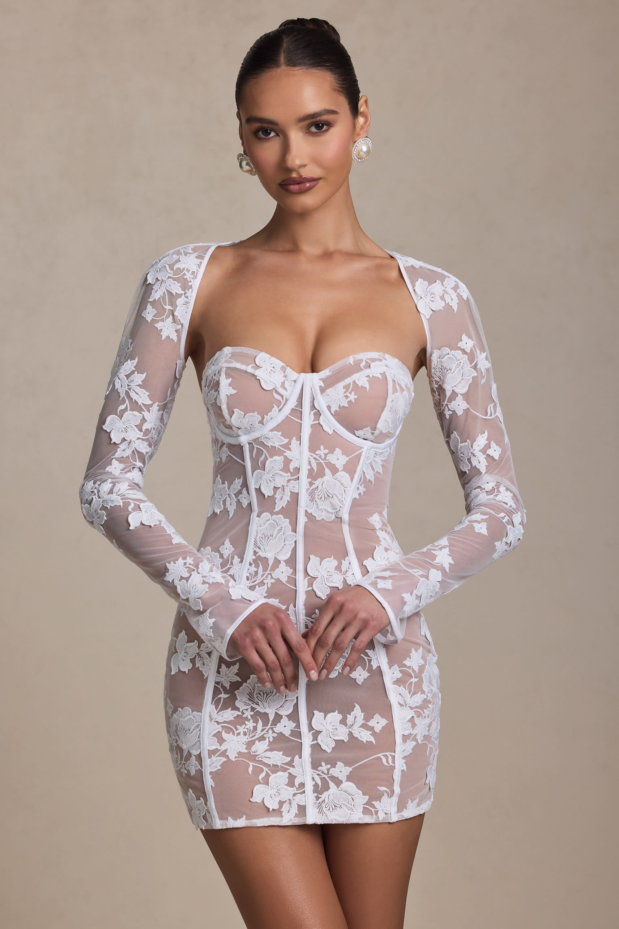 Lace-Detail Corset Mini Dress in White - Image 8