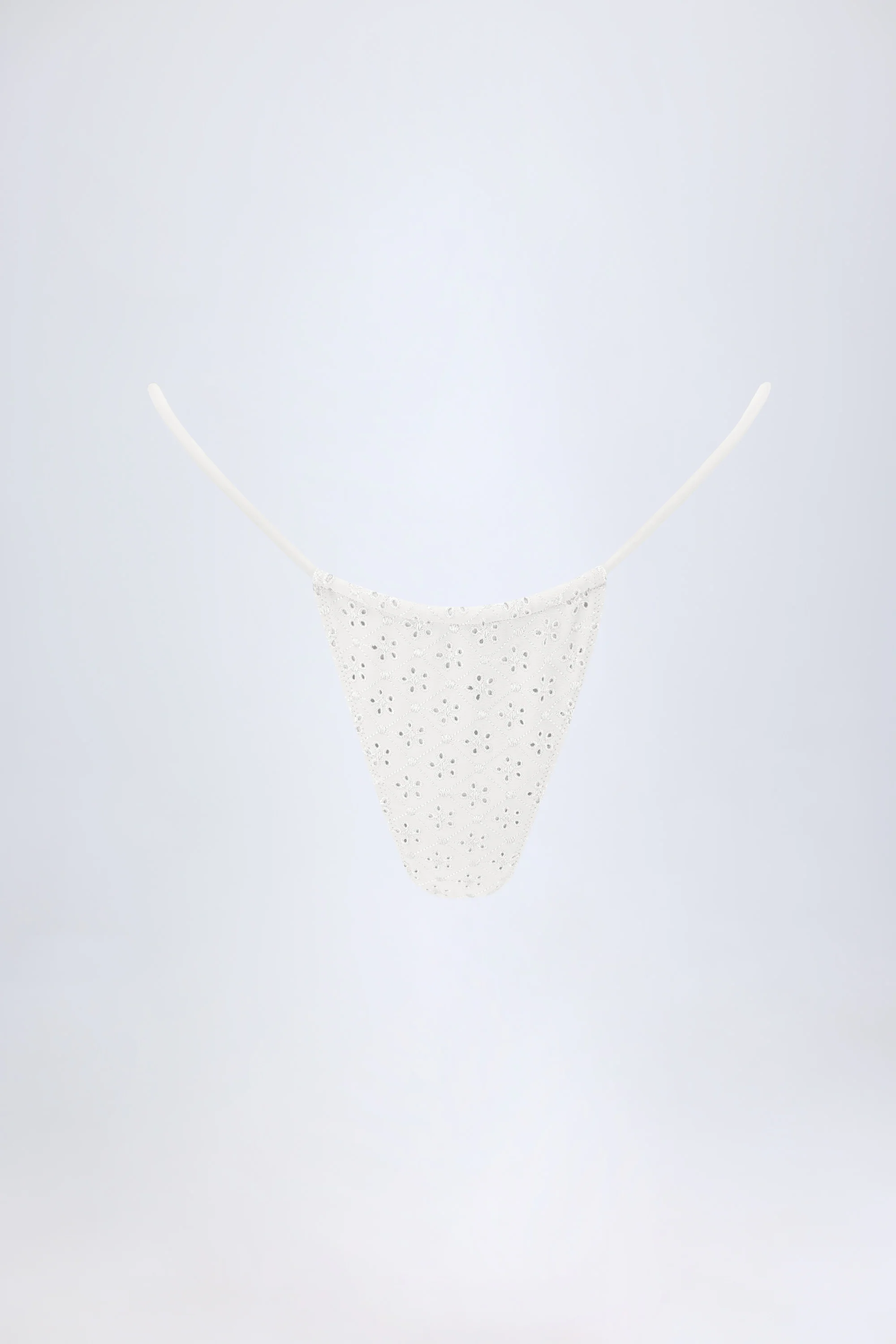 Broderie Anglaise Drawstring Bikini Bottoms in White - Image 2