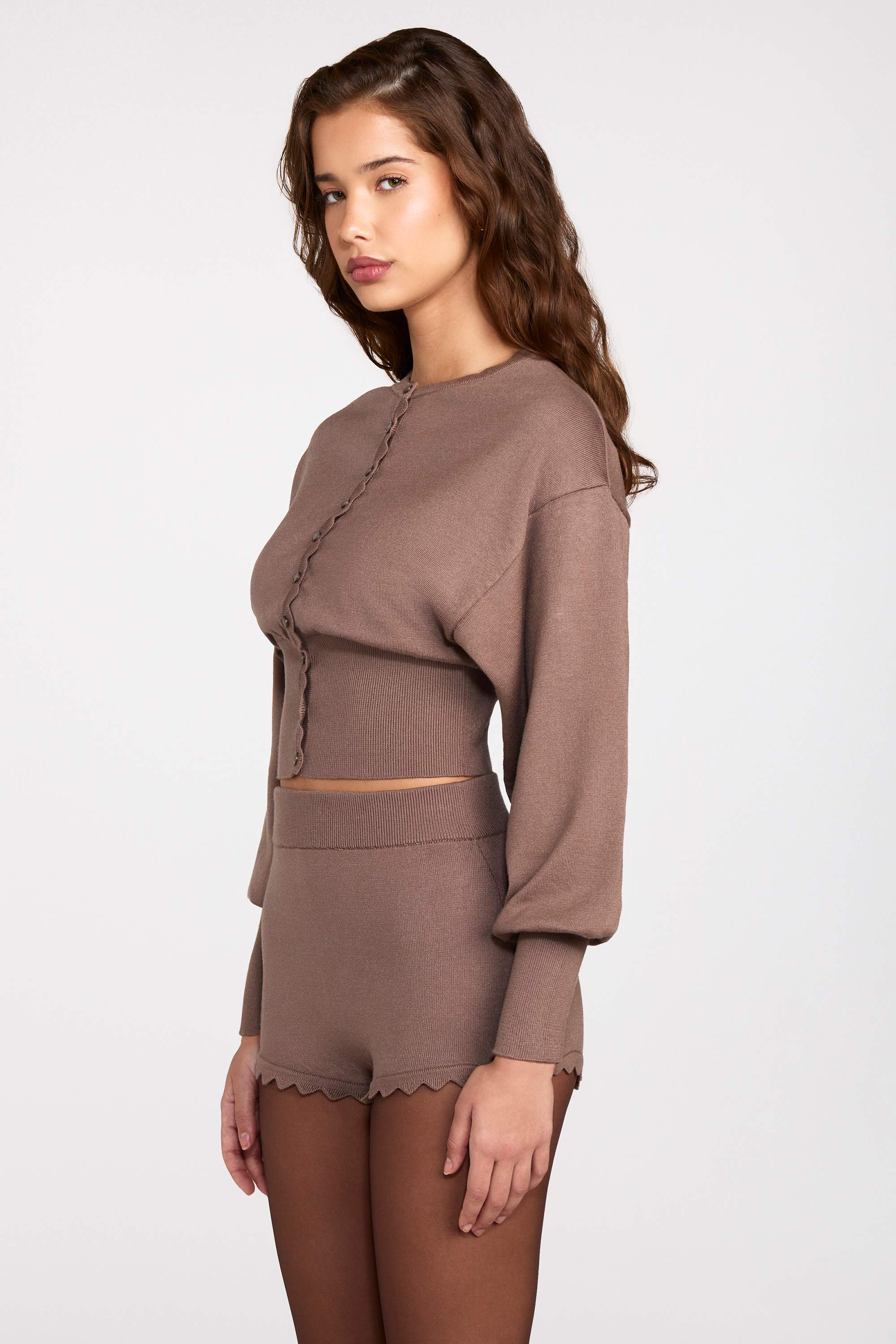 Knit Long-Sleeve Cardigan in Mocha - Image 11