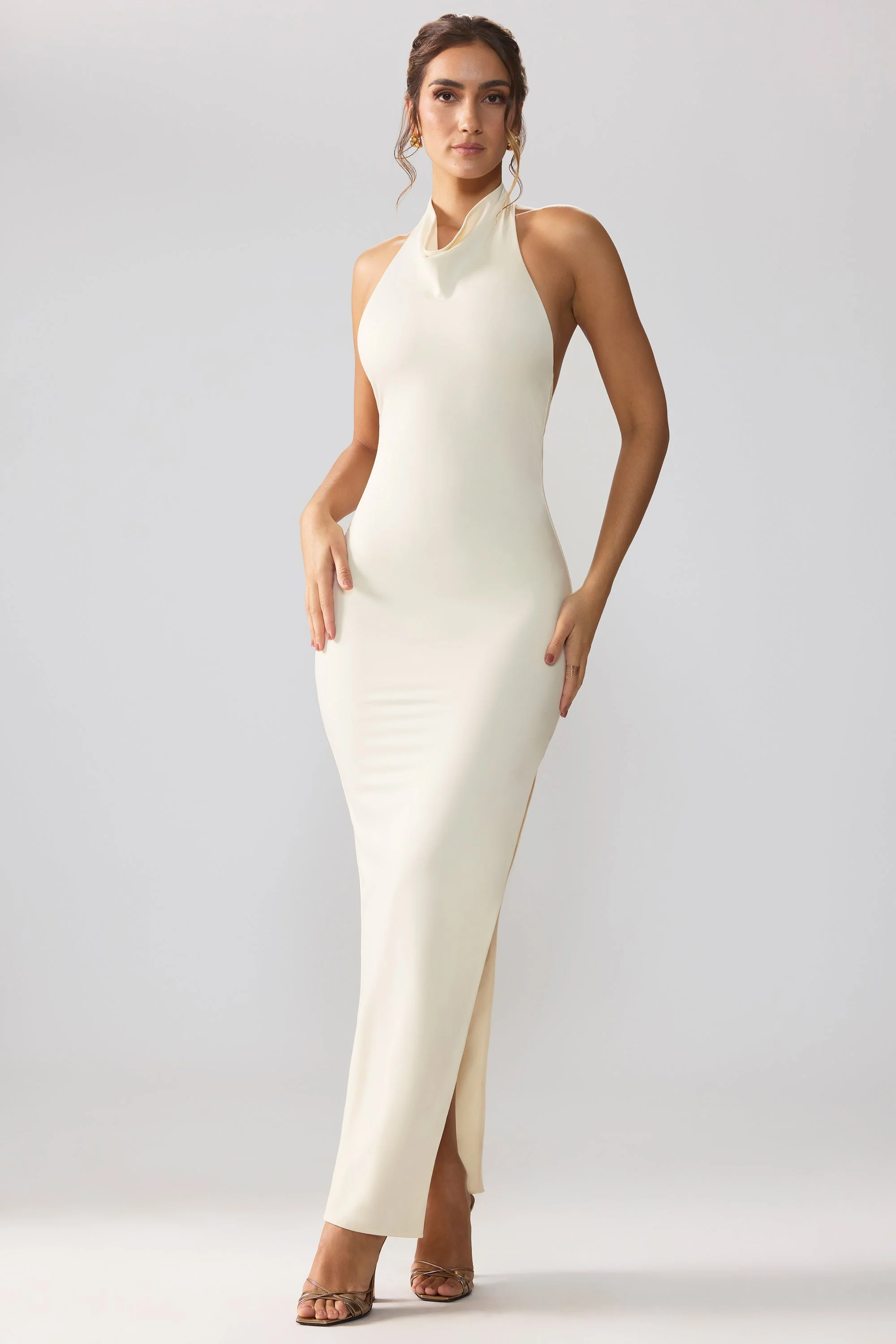Jersey Cowl Neck Backless Maxi Dress in Ivory - Image 6