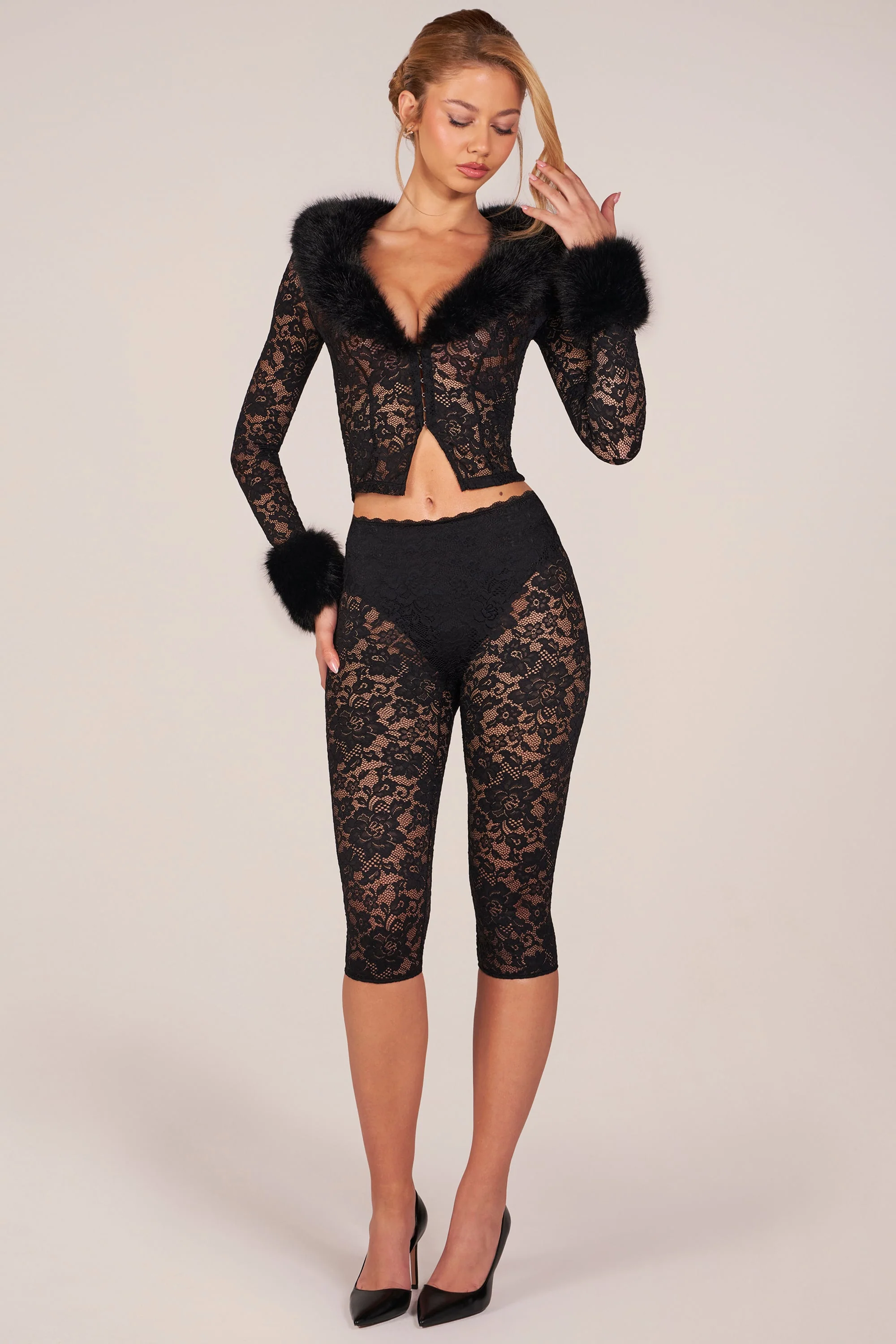 Laced Capri Trousers in Black - Image 5