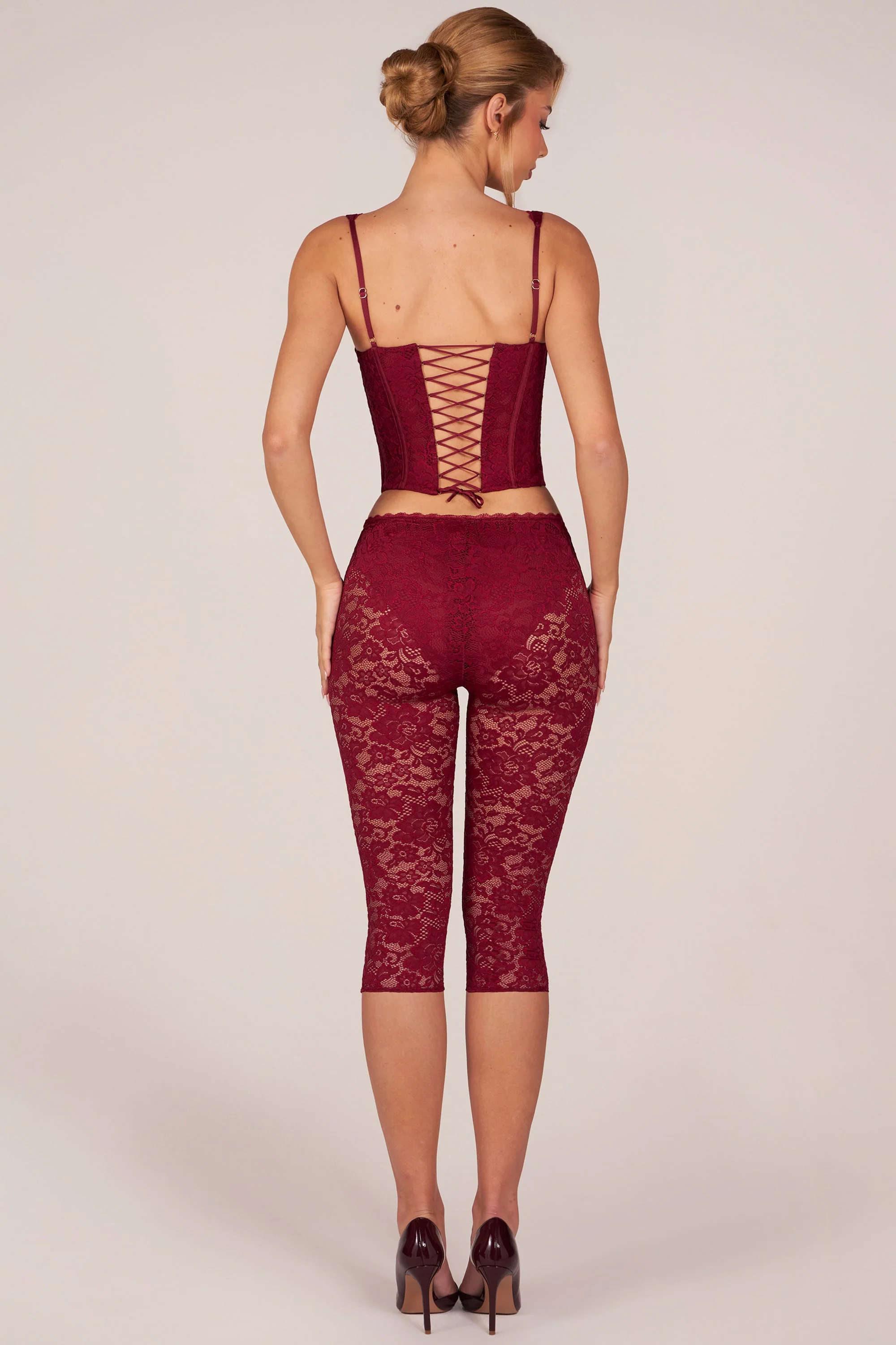 Laced Capri Trousers in Cherry Red - Image 4