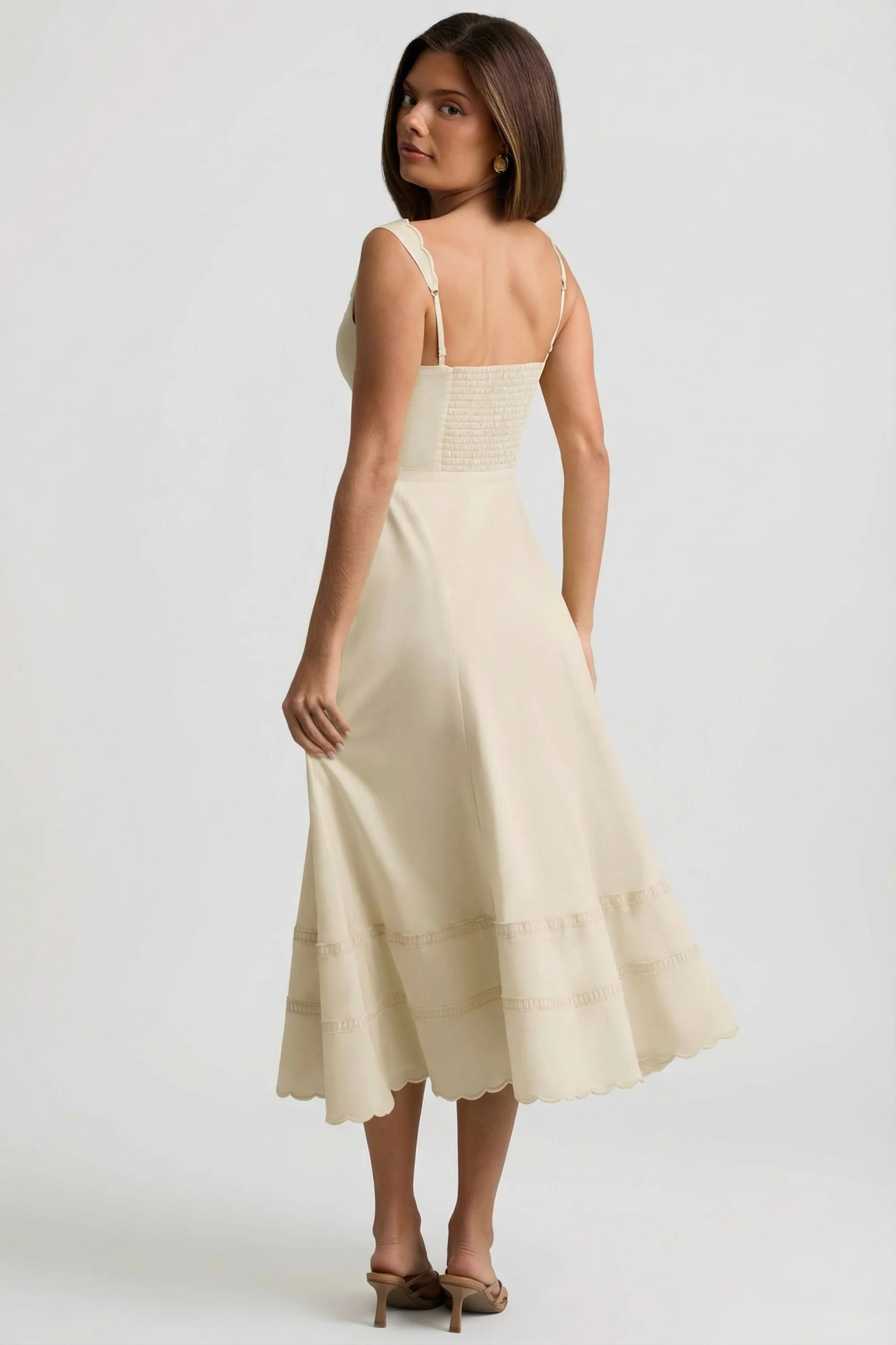 Cotton-Poplin A-Line Midaxi Dress in Ivory - Image 2