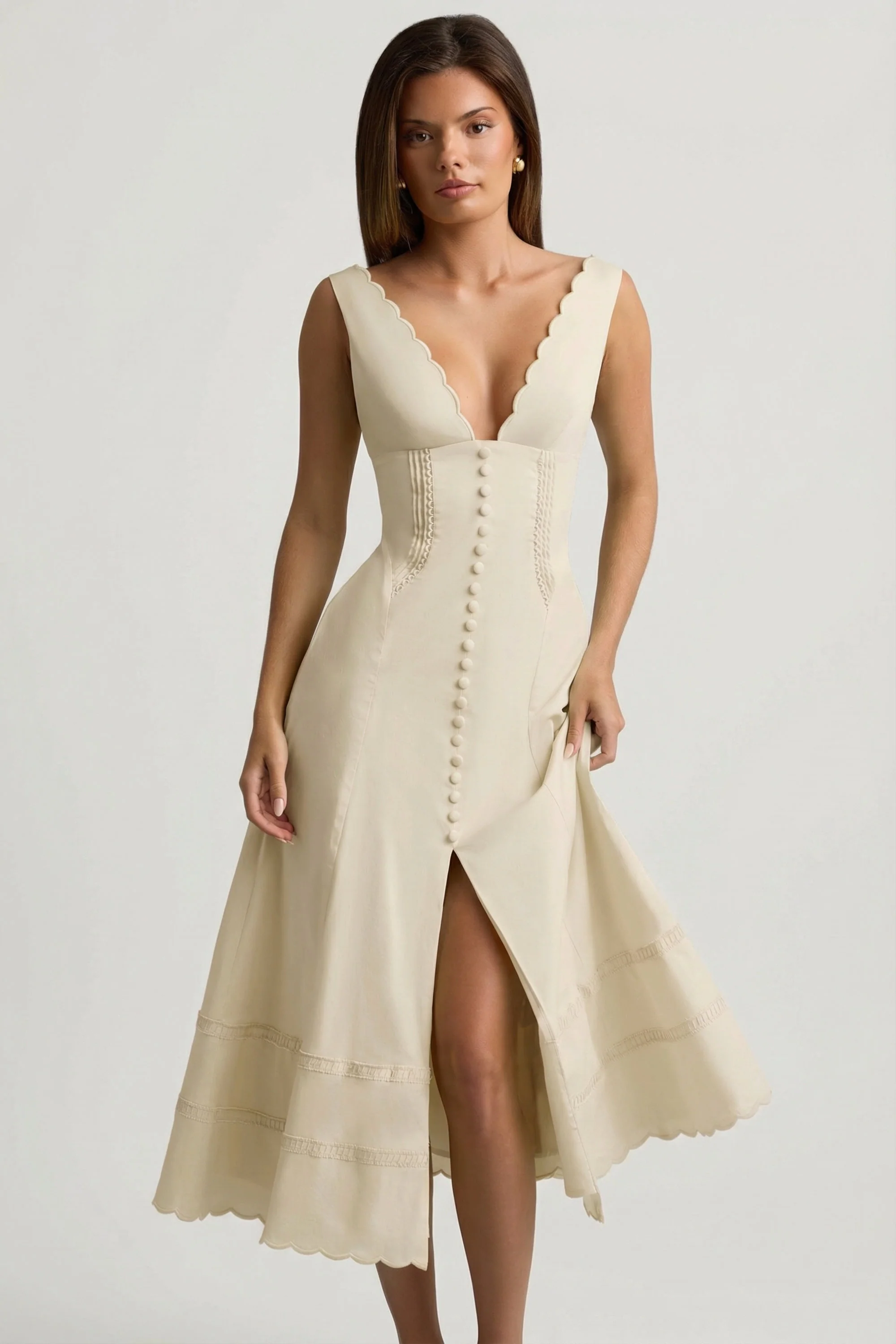 Cotton-Poplin A-Line Midaxi Dress in Ivory - Image 5
