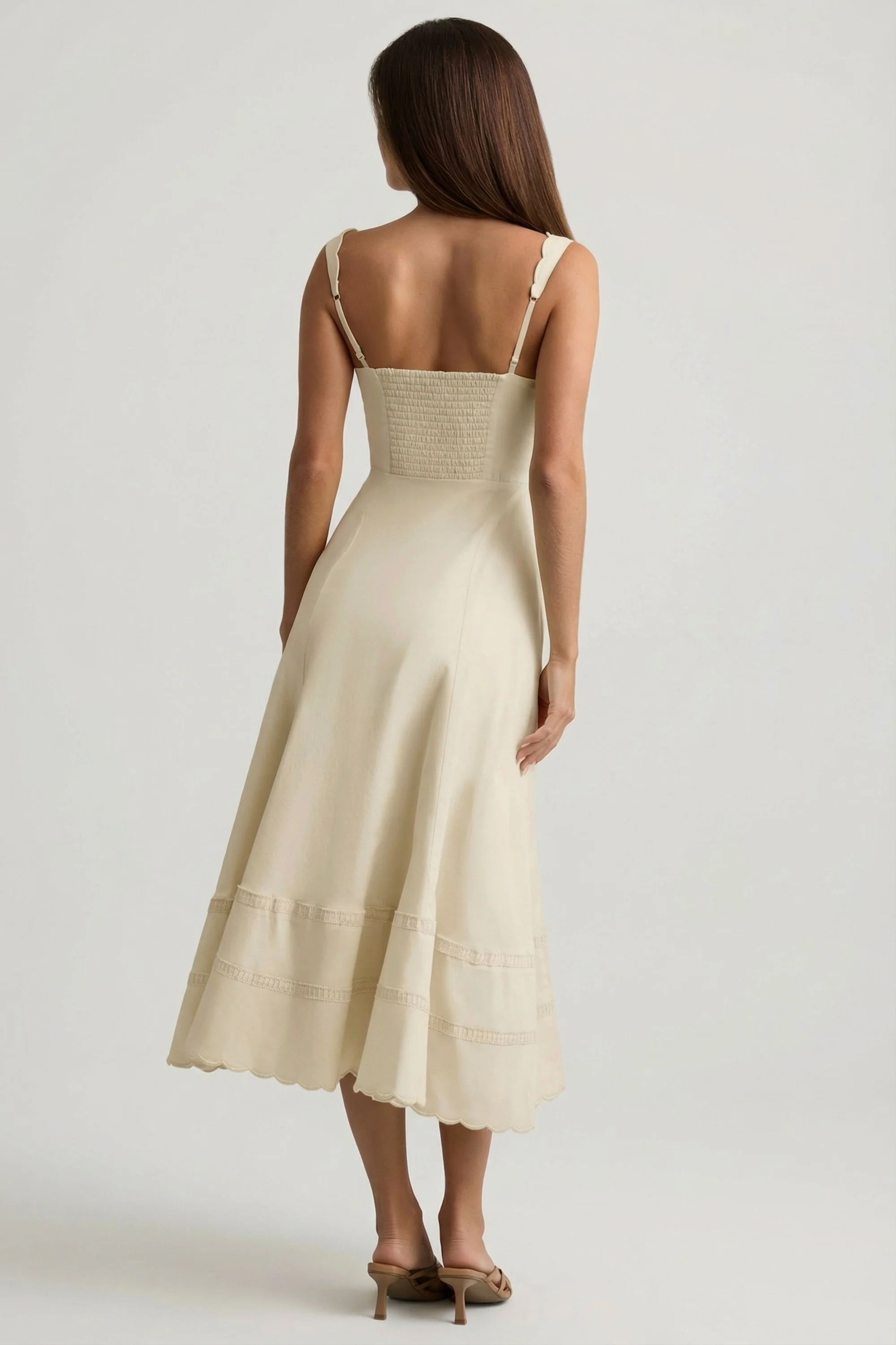 Cotton-Poplin A-Line Midaxi Dress in Ivory - Image 6