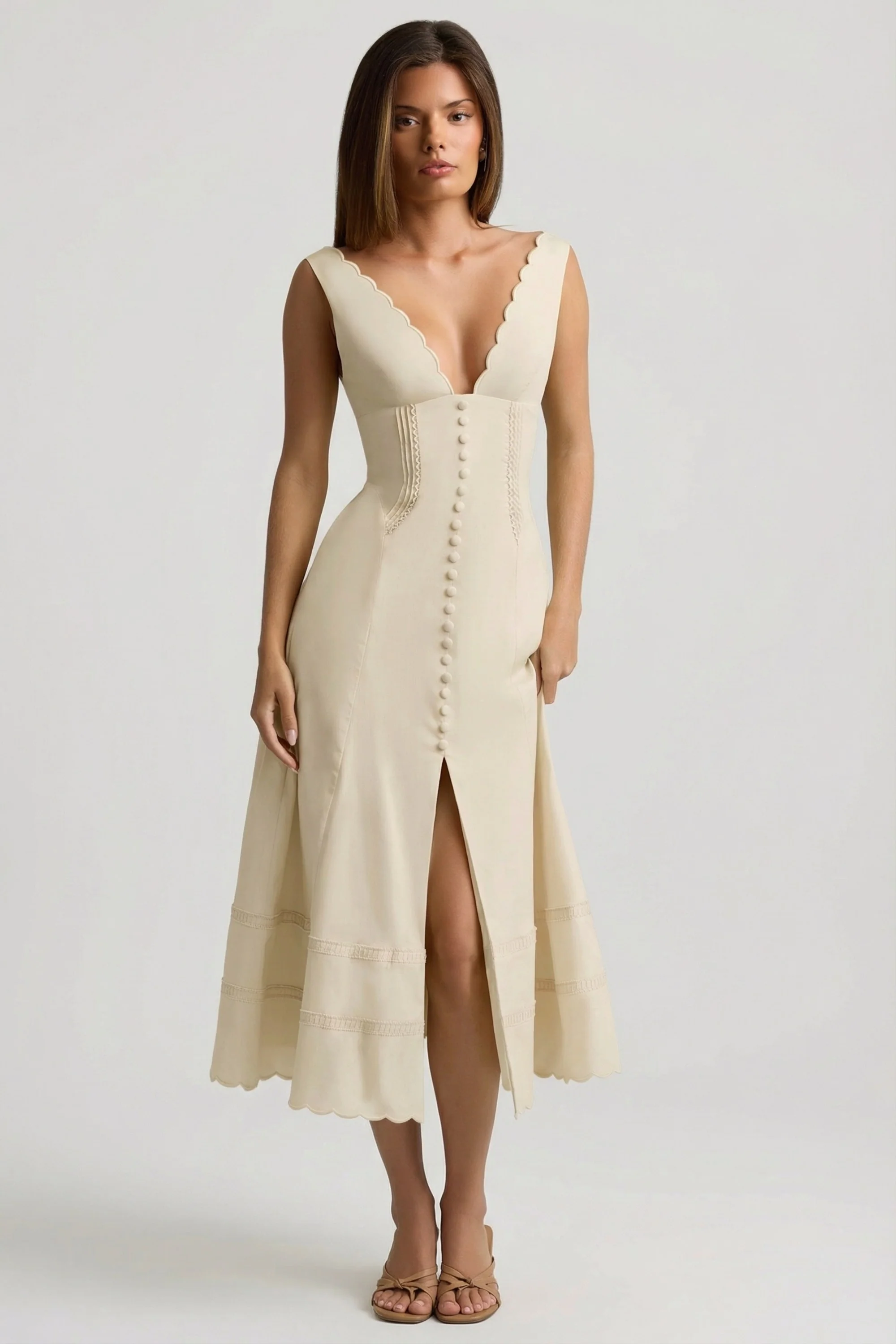 Cotton-Poplin A-Line Midaxi Dress in Ivory - Image 8