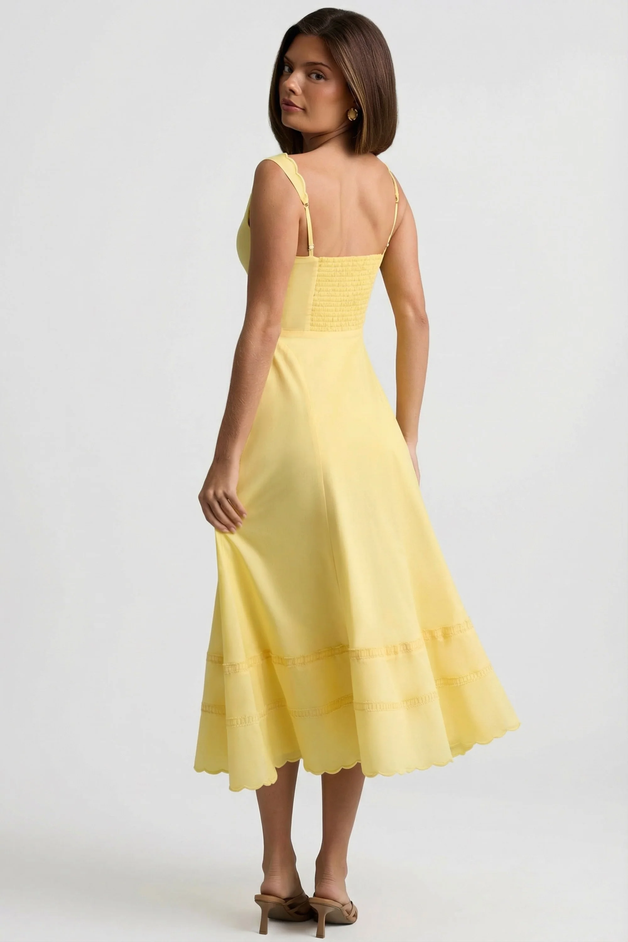 Cotton-Poplin A-Line Midaxi Dress in Pastel Yellow - Image 2