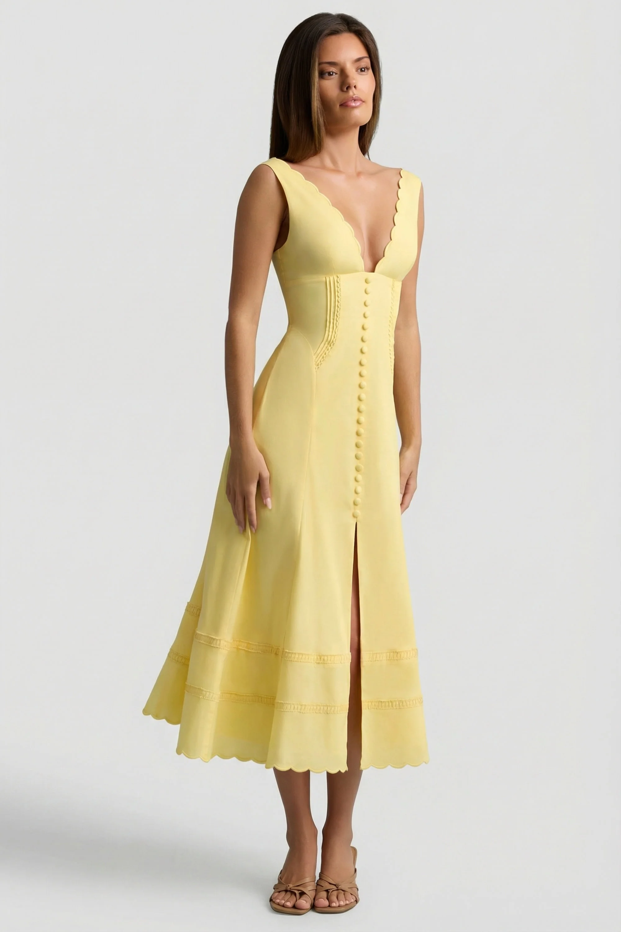 Cotton-Poplin A-Line Midaxi Dress in Pastel Yellow - Image 8