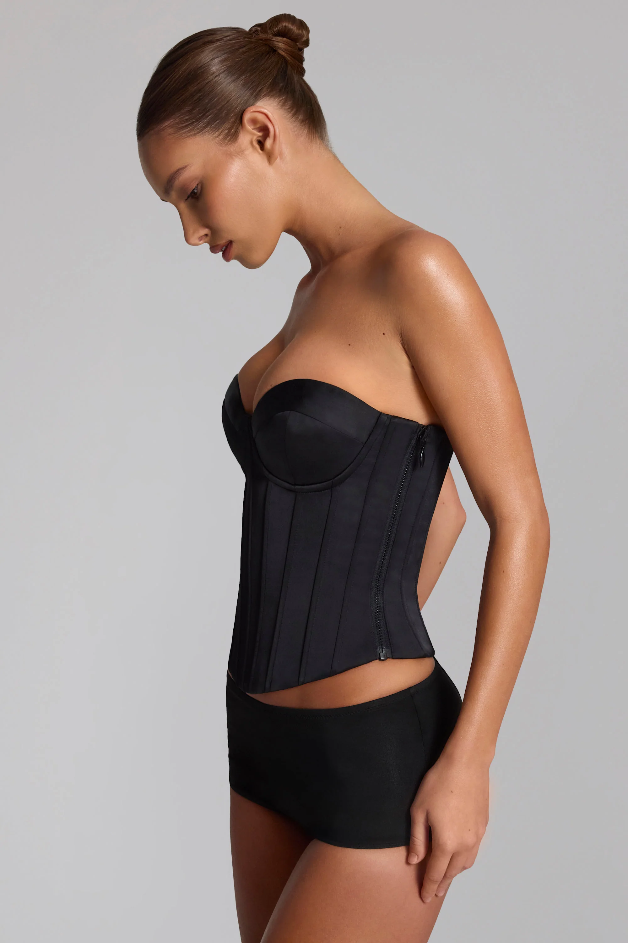 Satin Lace-Up Corset Top in Black - Image 3