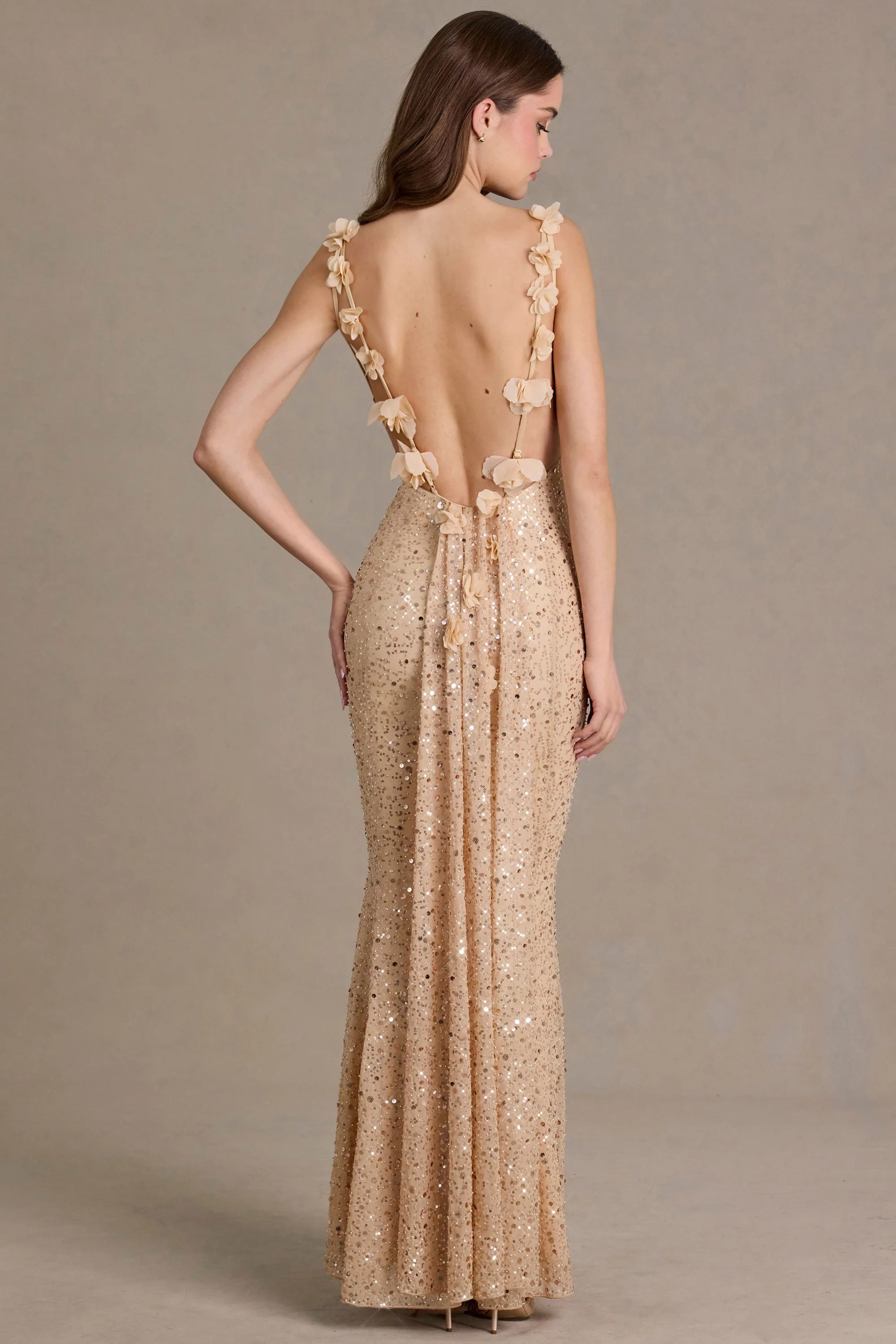 Embellished Open-Back Maxi Dress in Gold - Image 5