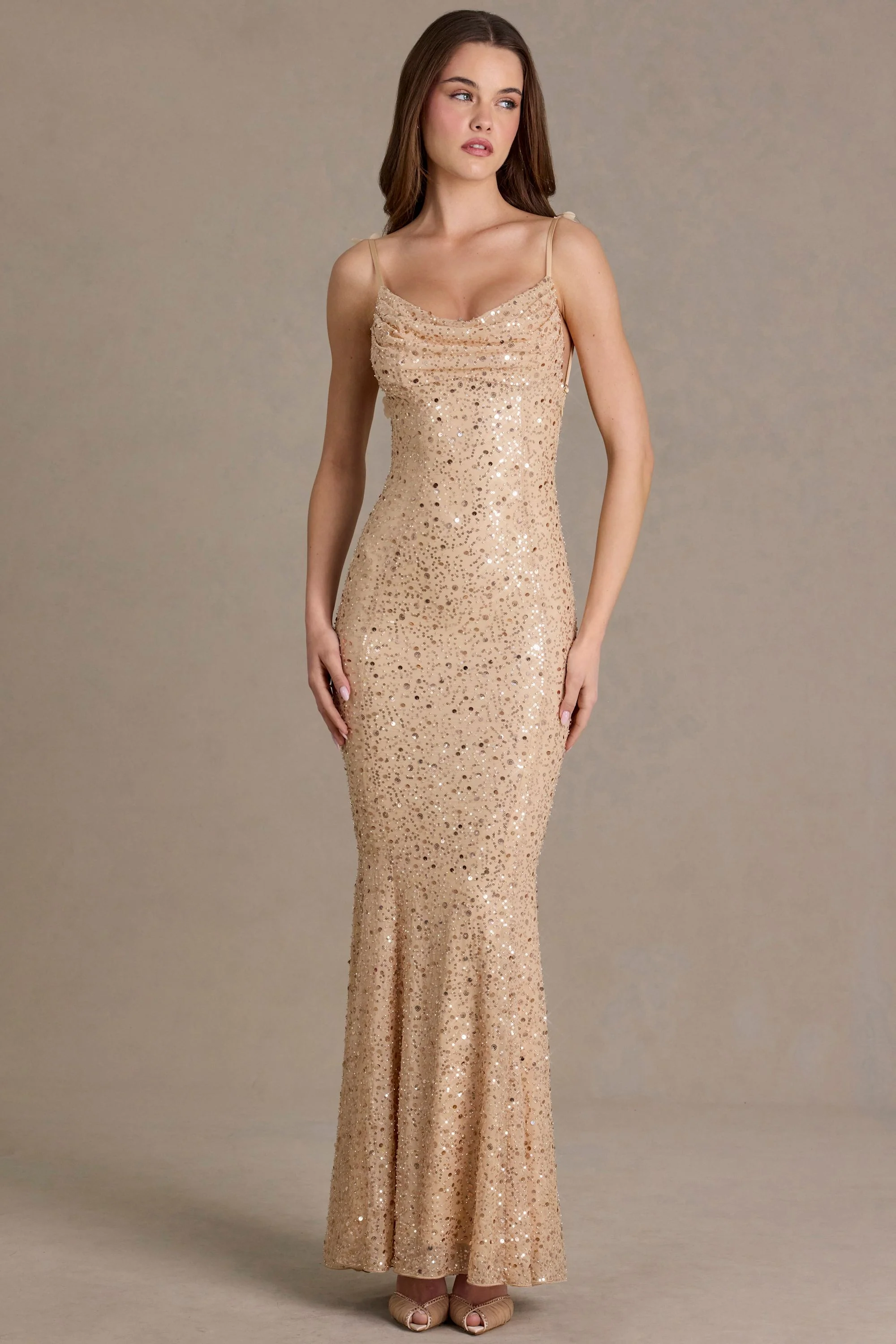 Embellished Open-Back Maxi Dress in Gold - Image 7