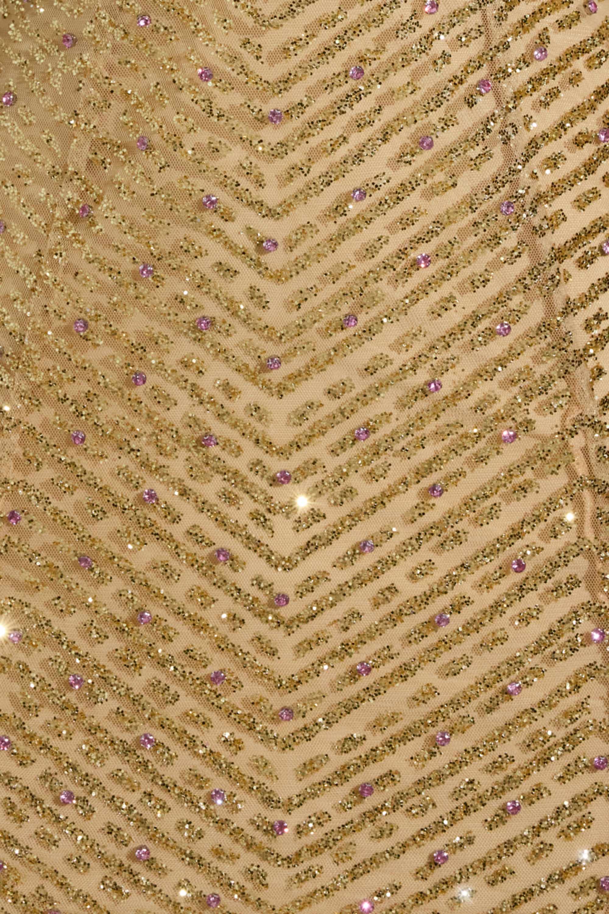 Embellished Halterneck Mini Dress in Gold - Image 4