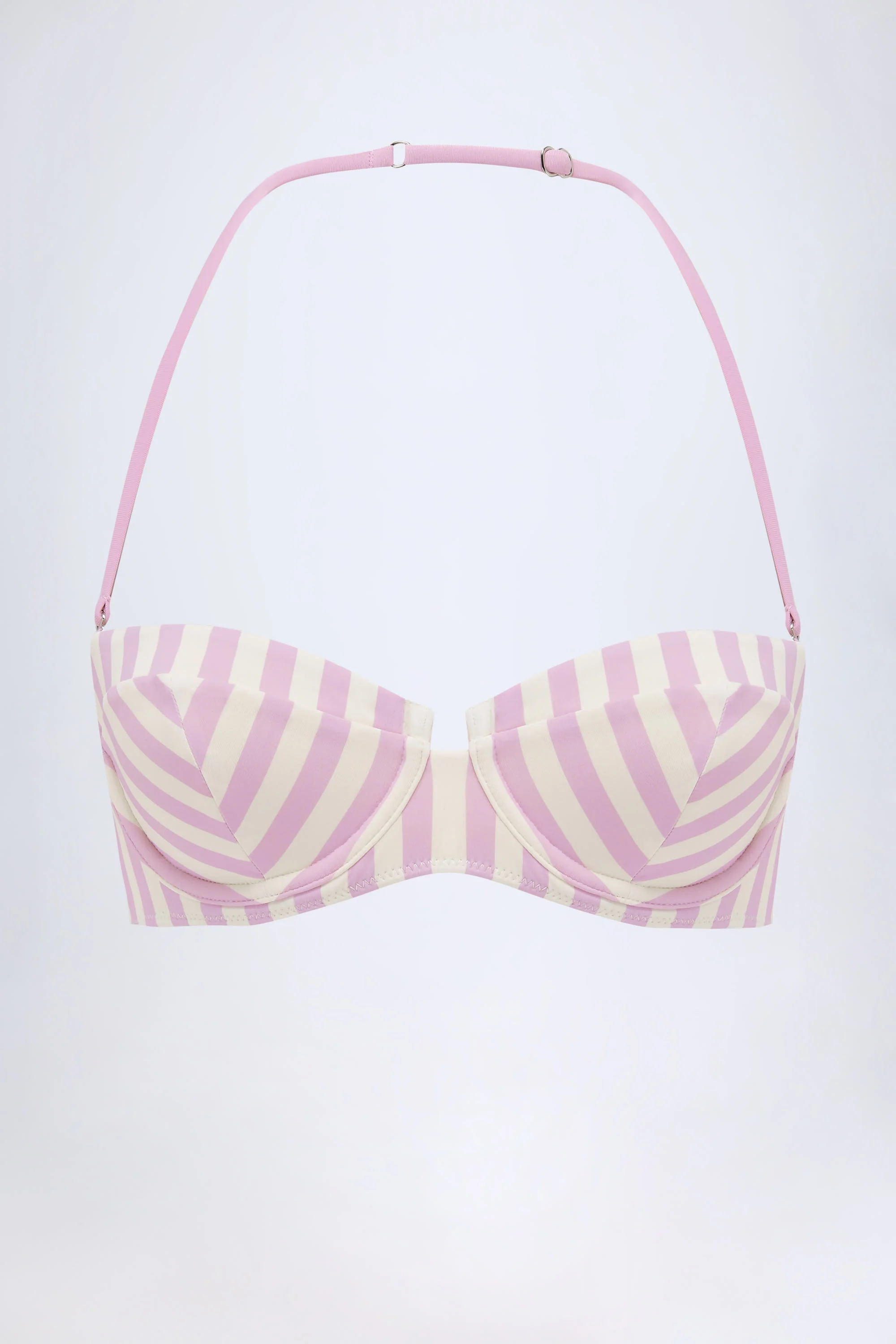Underwired Halterneck Balconette Bikini Top in Mauve Stripe - Image 2