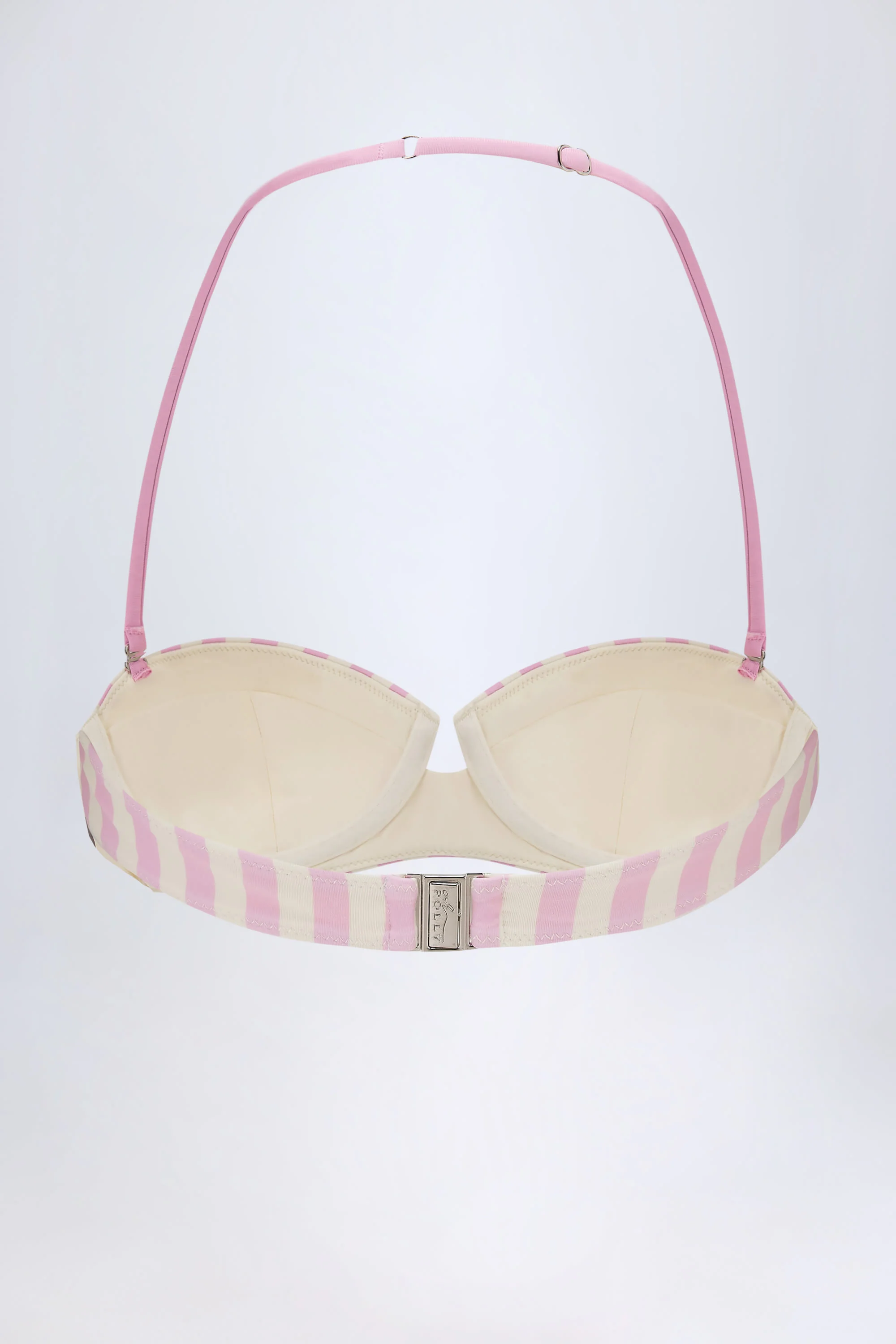 Underwired Halterneck Balconette Bikini Top in Mauve Stripe - Image 3