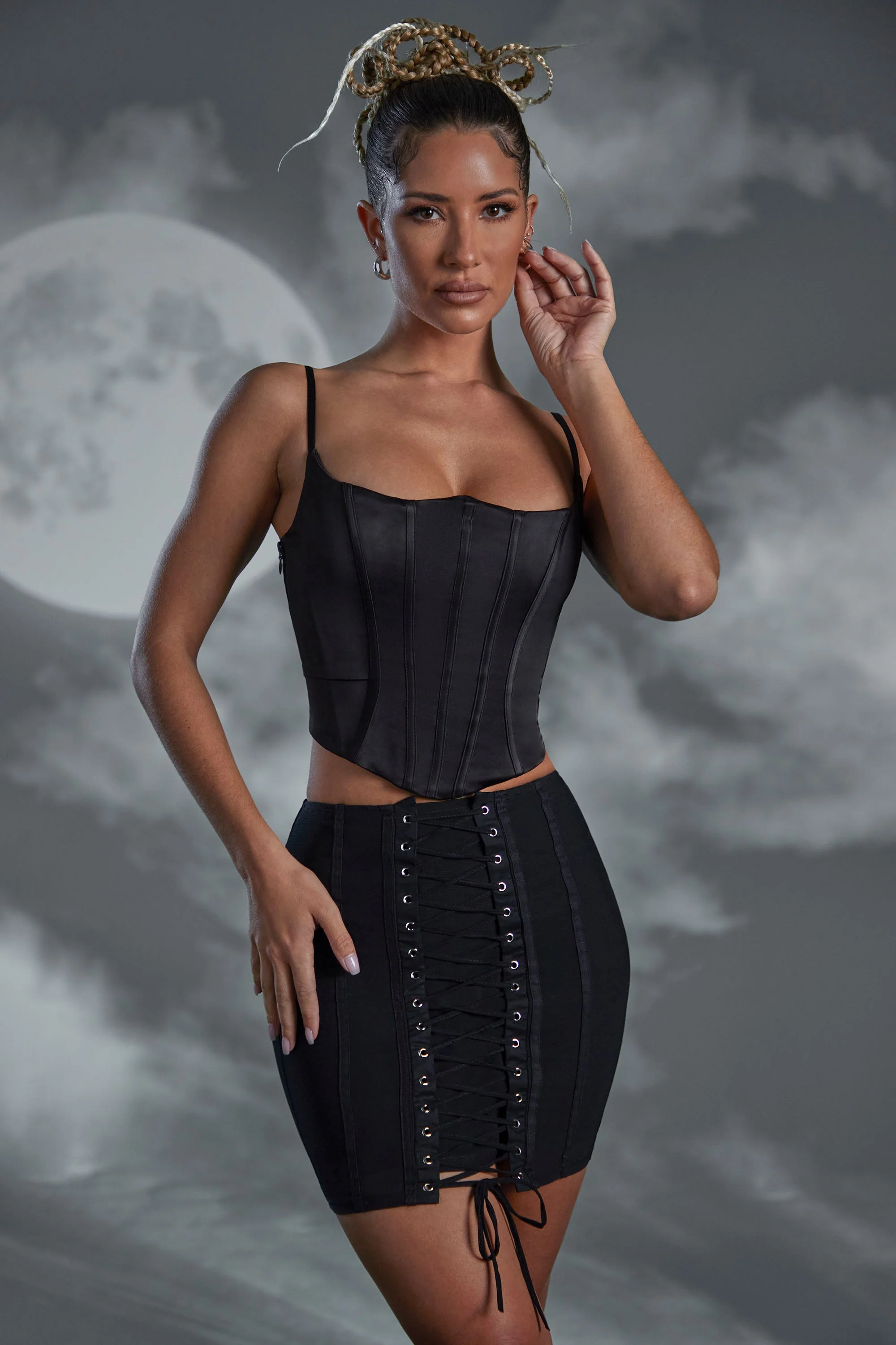 Lace Up Mini Skirt in Black - Image 5