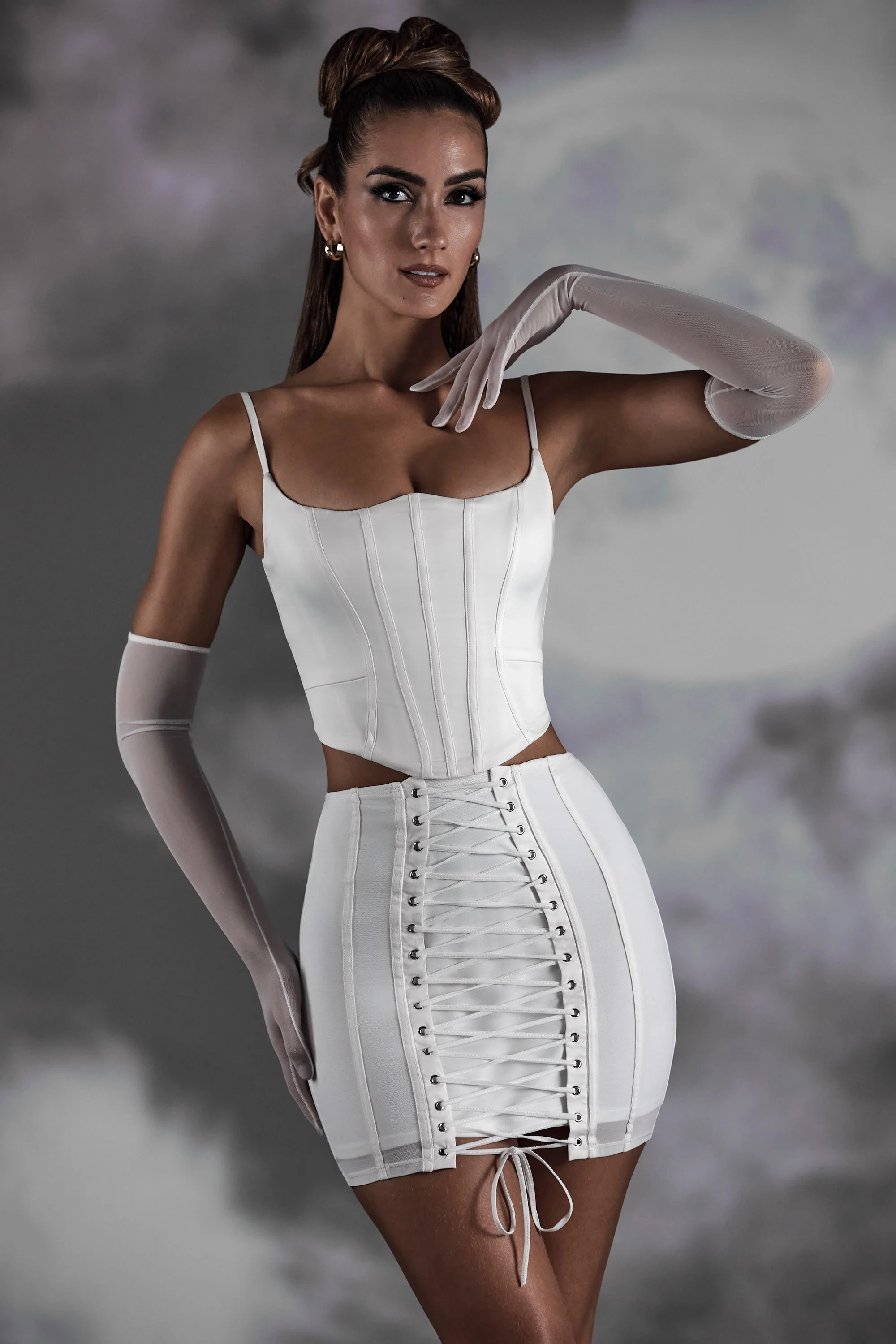 Lace Up Mini Skirt in White - Image 6