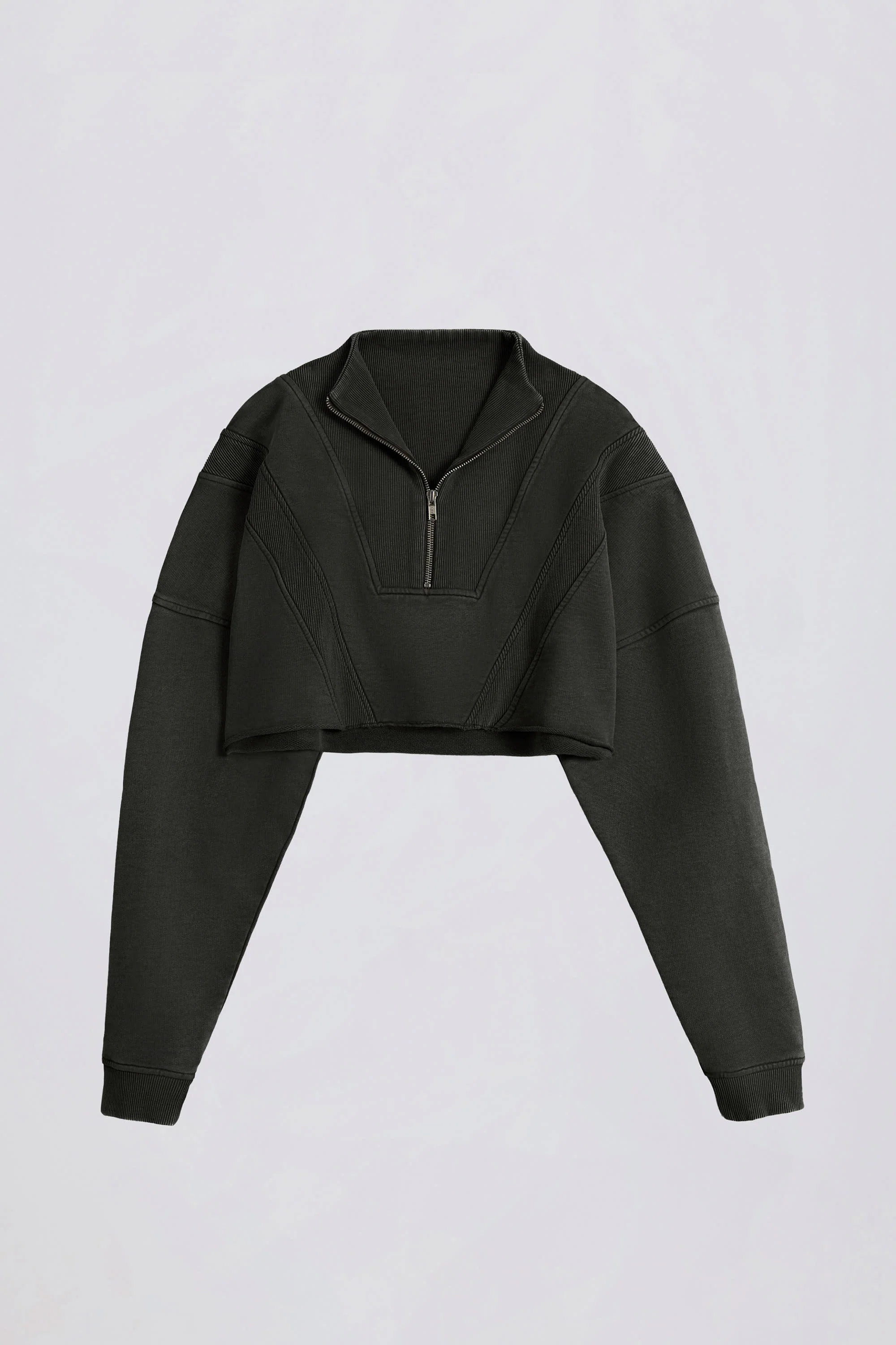 Cotton Jersey Acid Wash Cropped Sweatshirt in Ash - Image 2