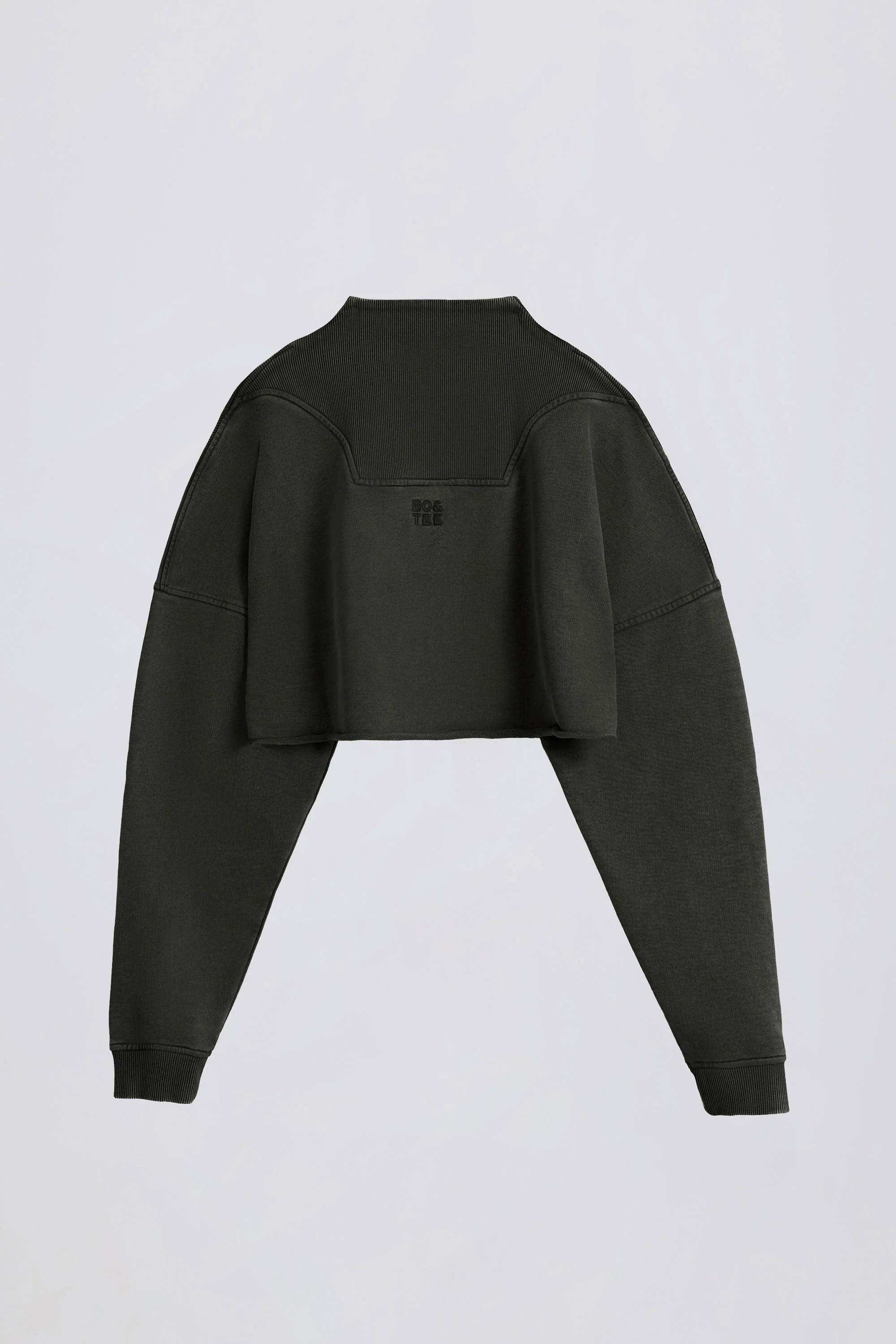 Cotton Jersey Acid Wash Cropped Sweatshirt in Ash - Image 3