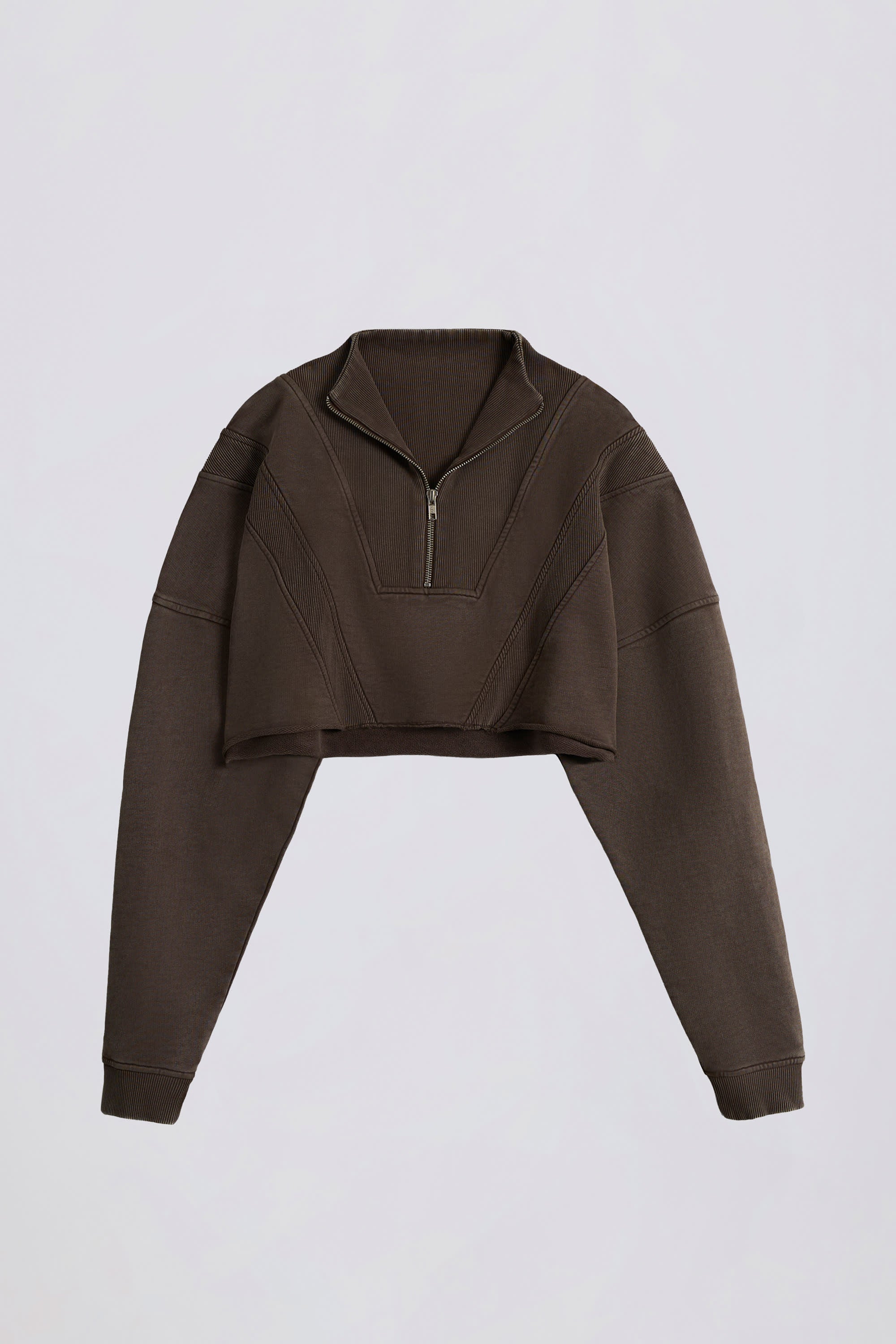 Cotton Jersey Acid Wash Cropped Sweatshirt in Brown - Image 2
