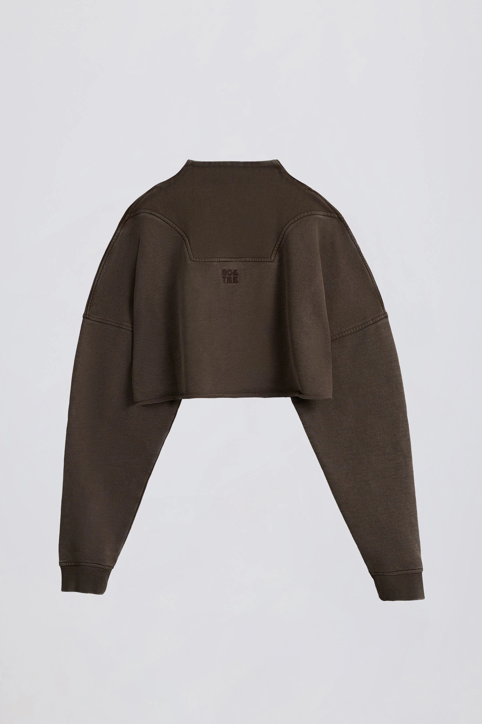 Cotton Jersey Acid Wash Cropped Sweatshirt in Brown - Image 3