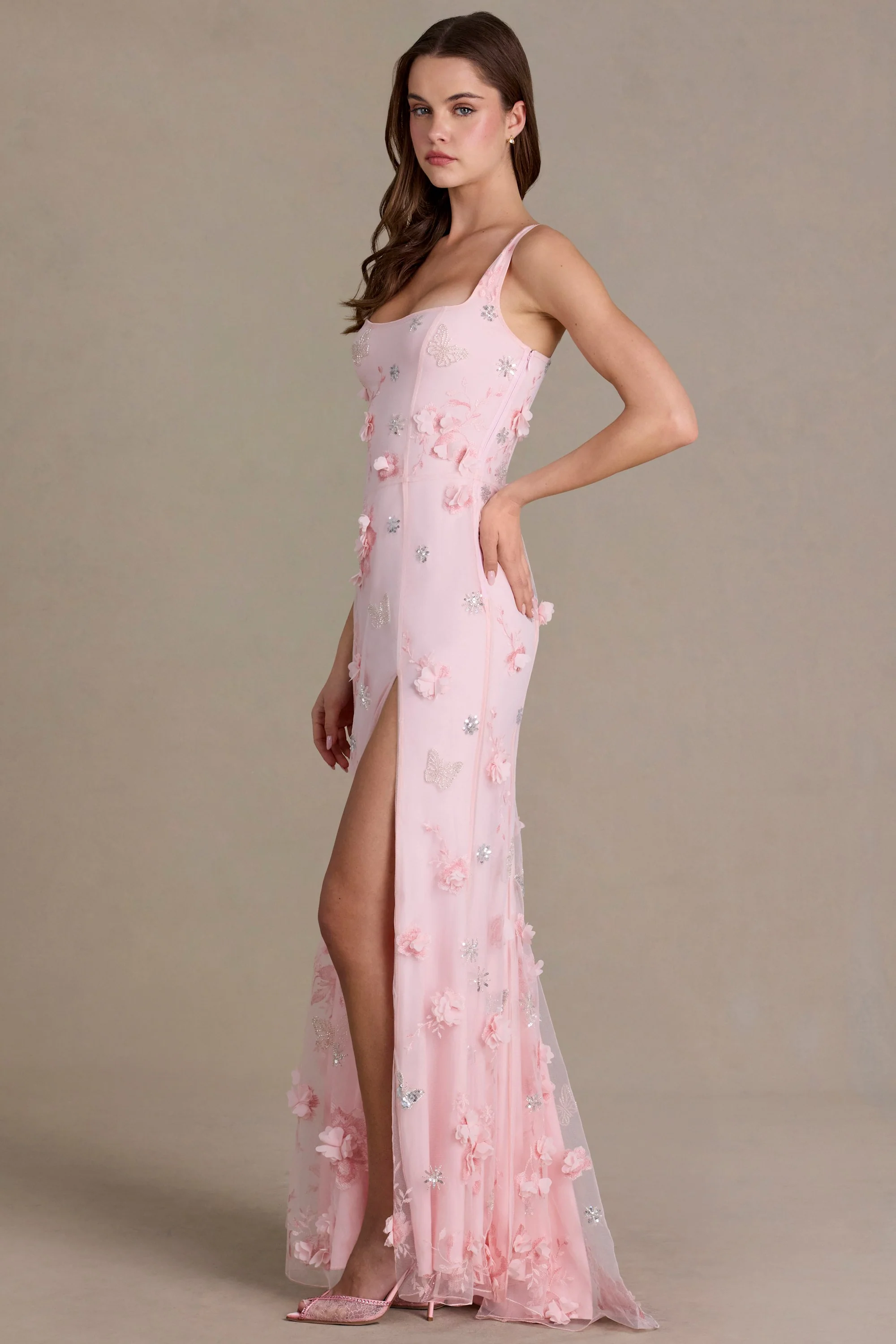 Embellished Corset Gown in Baby Pink - Image 5