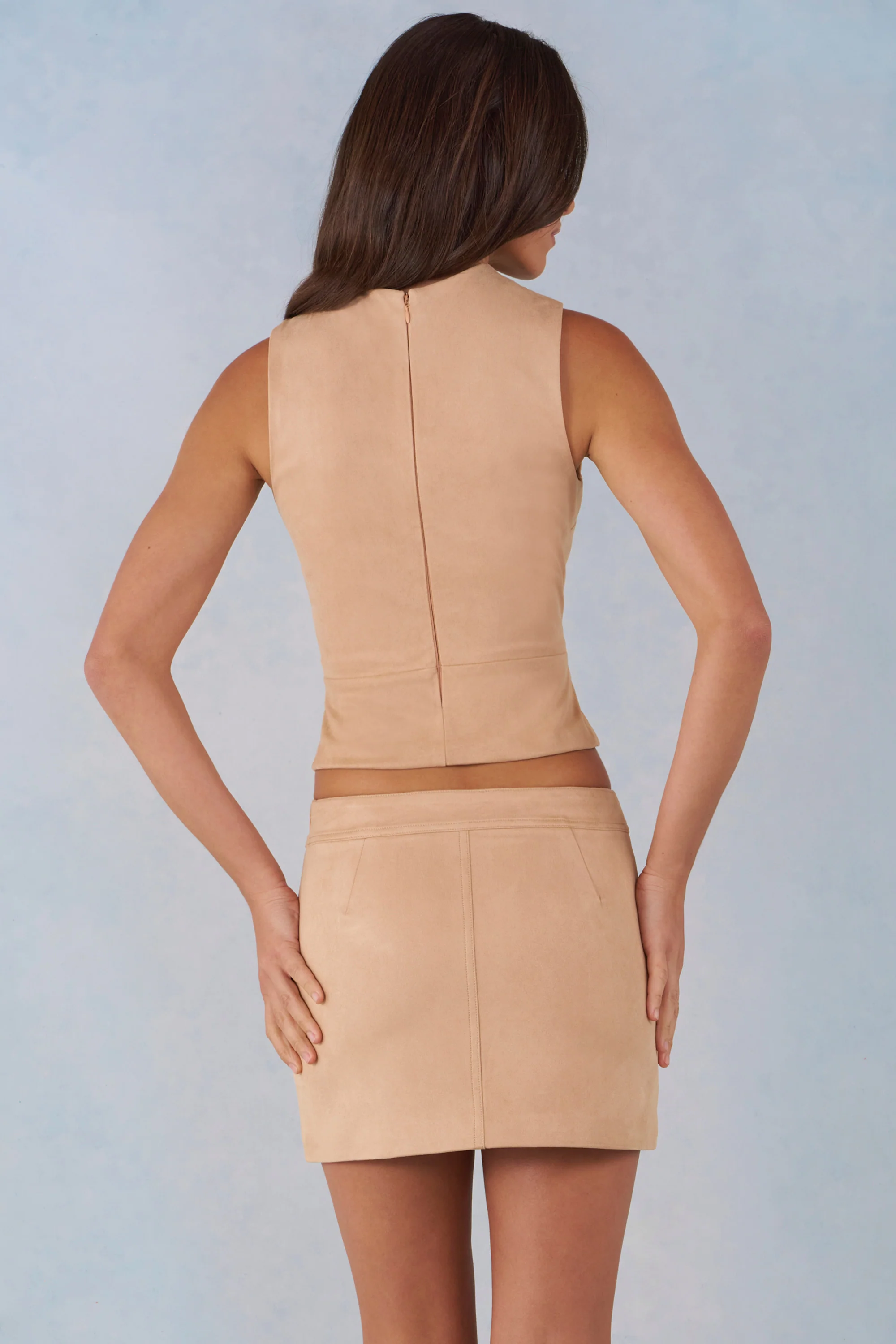 Faux Suede Turtleneck Top in Tan - Image 3