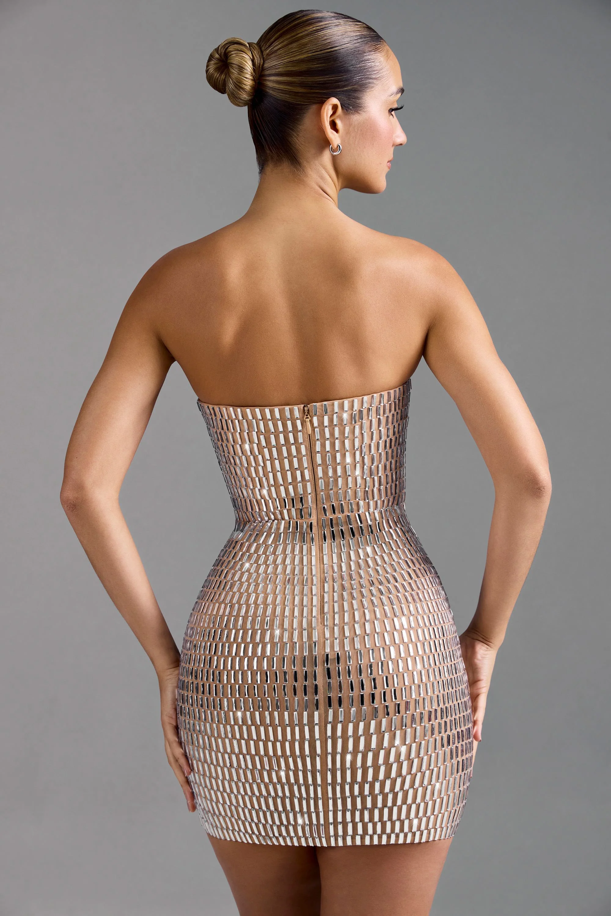 Embellished Bandeau Mini Dress in Almond - Image 11