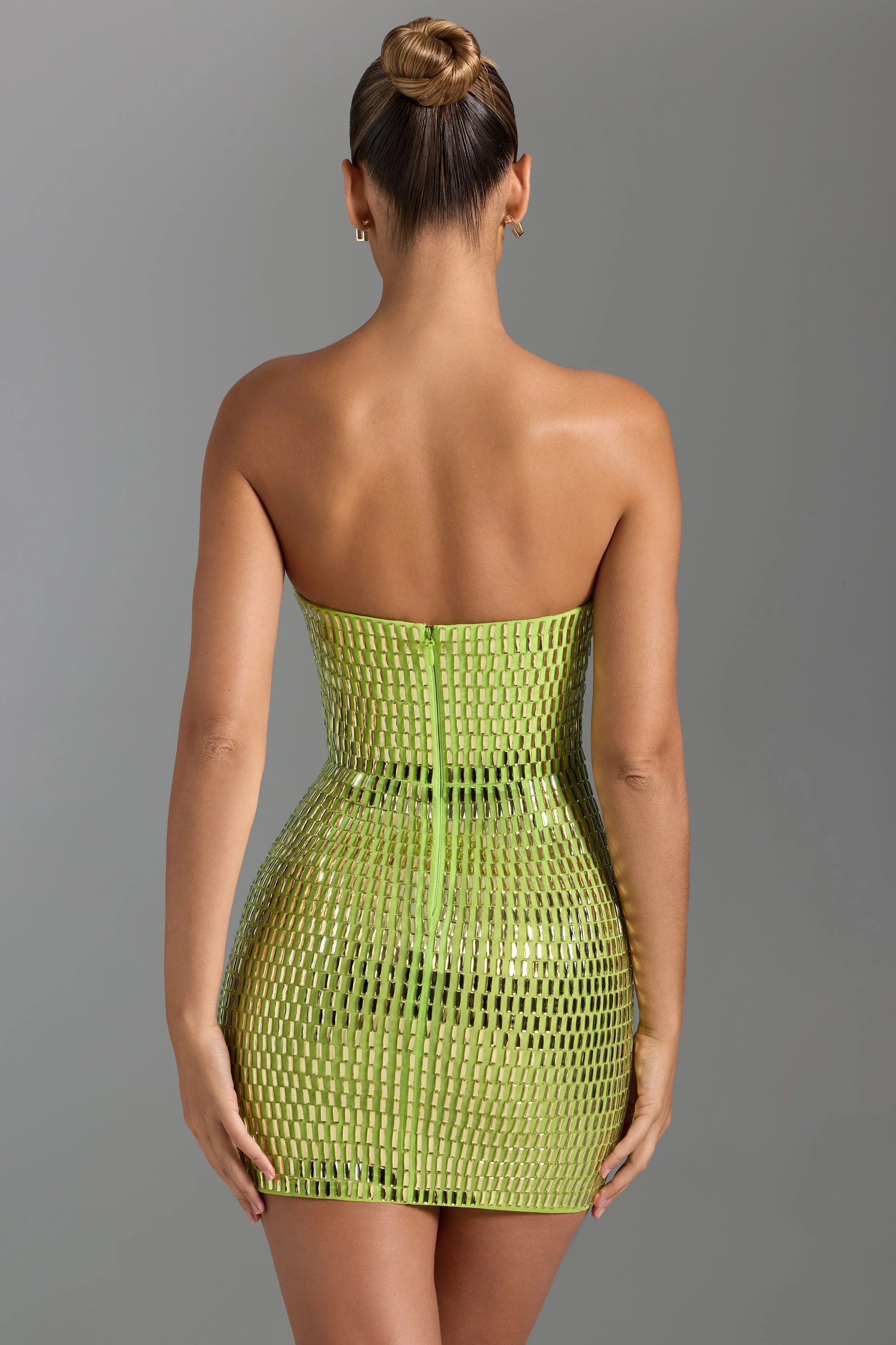 Embellished Bandeau Mini Dress in Pear Green - Image 3