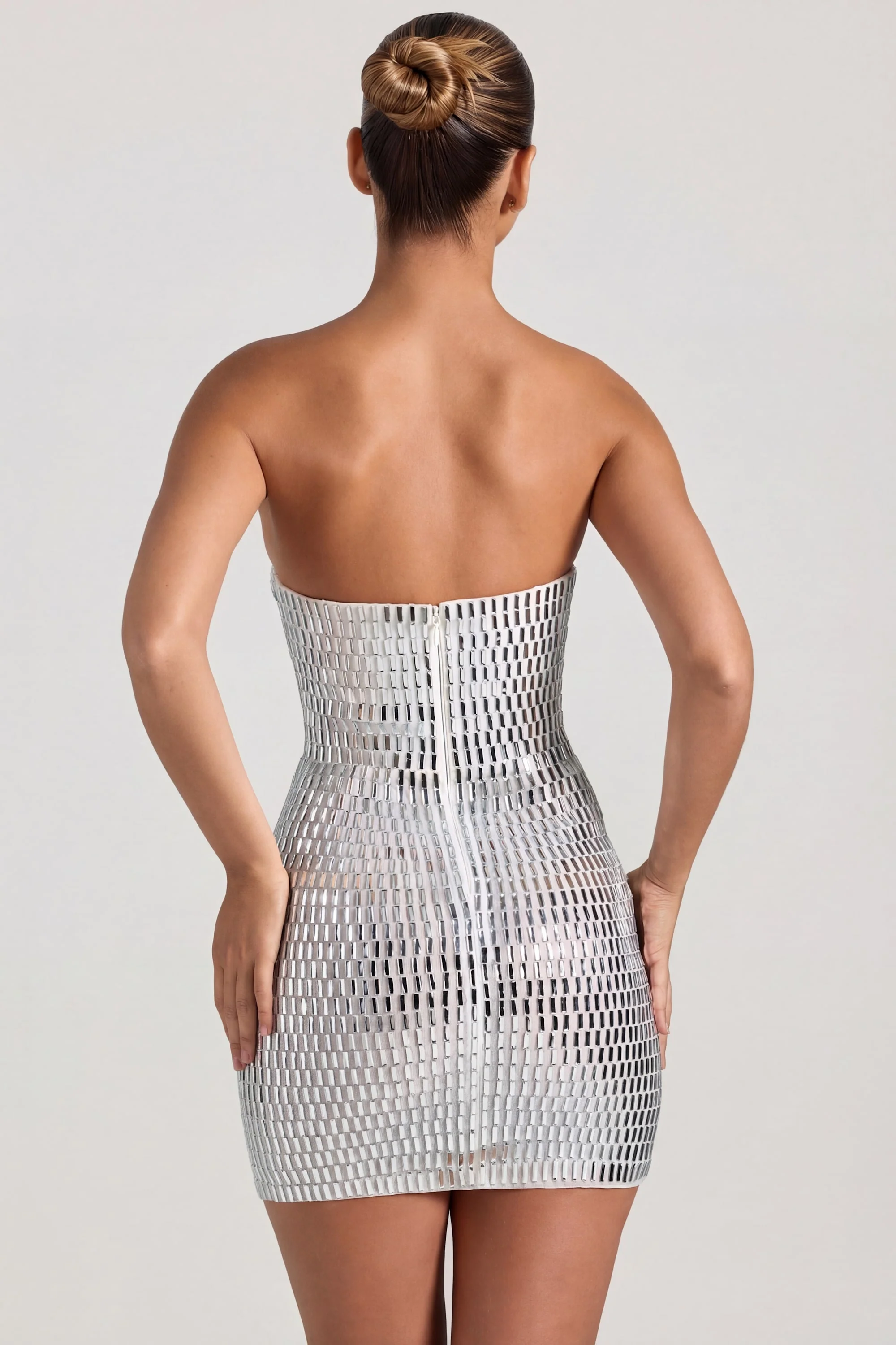Embellished Bandeau Mini Dress in White - Image 2