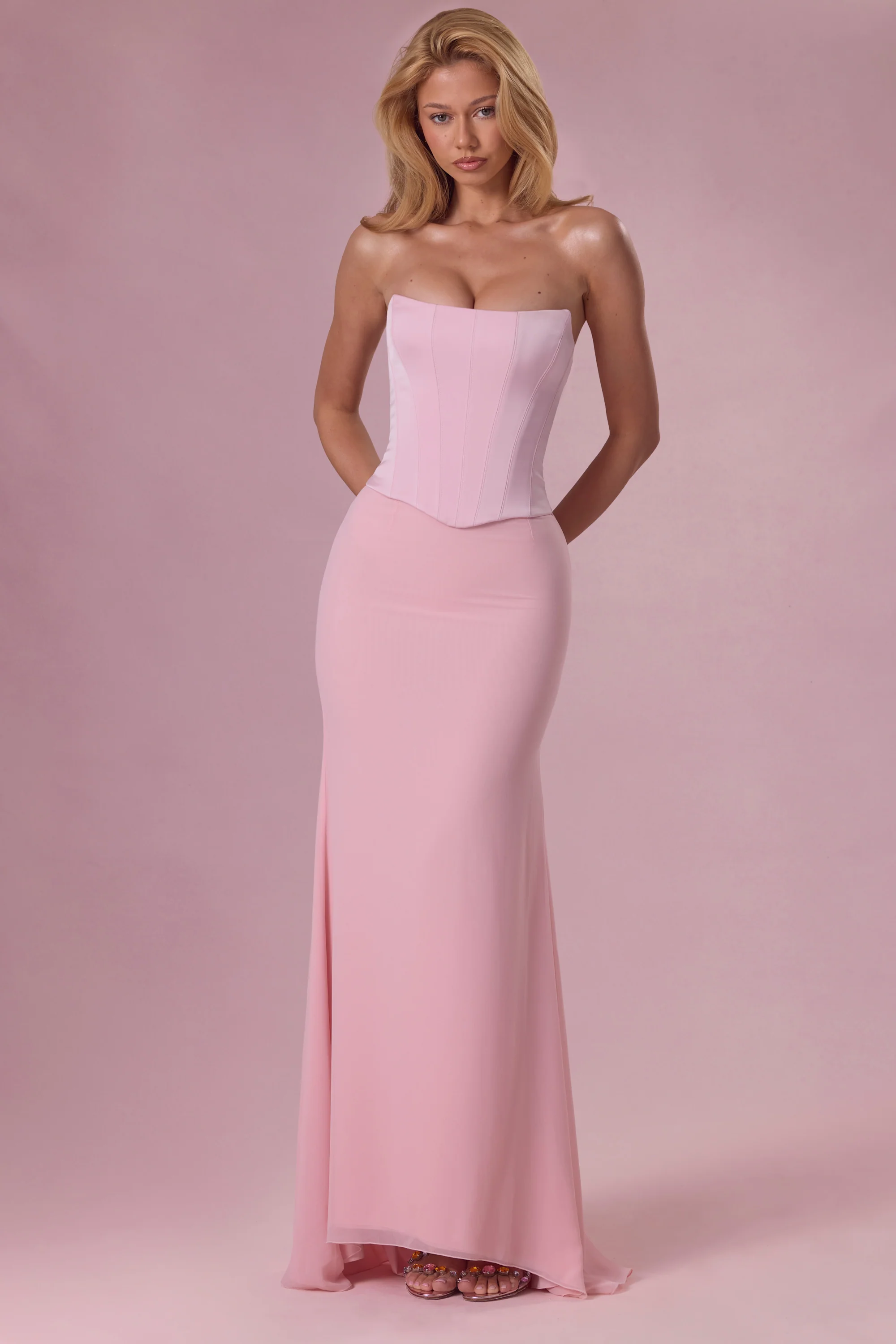 Satin Corset Bridesmaid Dress in Blush - Image 6